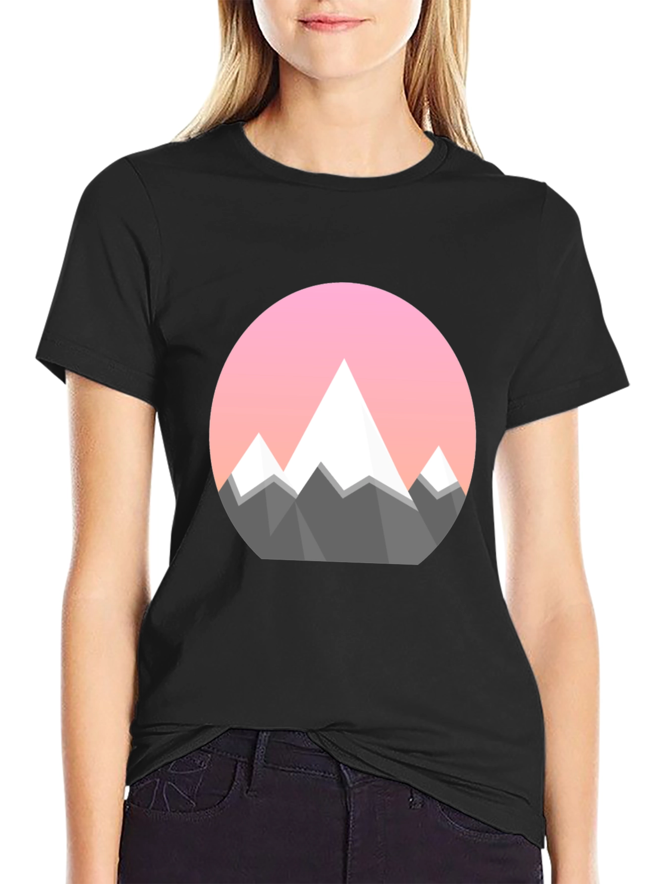 Geometric Mountain Graphic Tee - Black