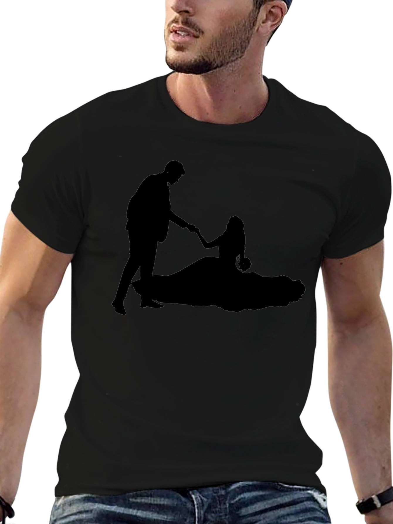 Romantic Silhouette Graphic Tee - Black Cotton Blend