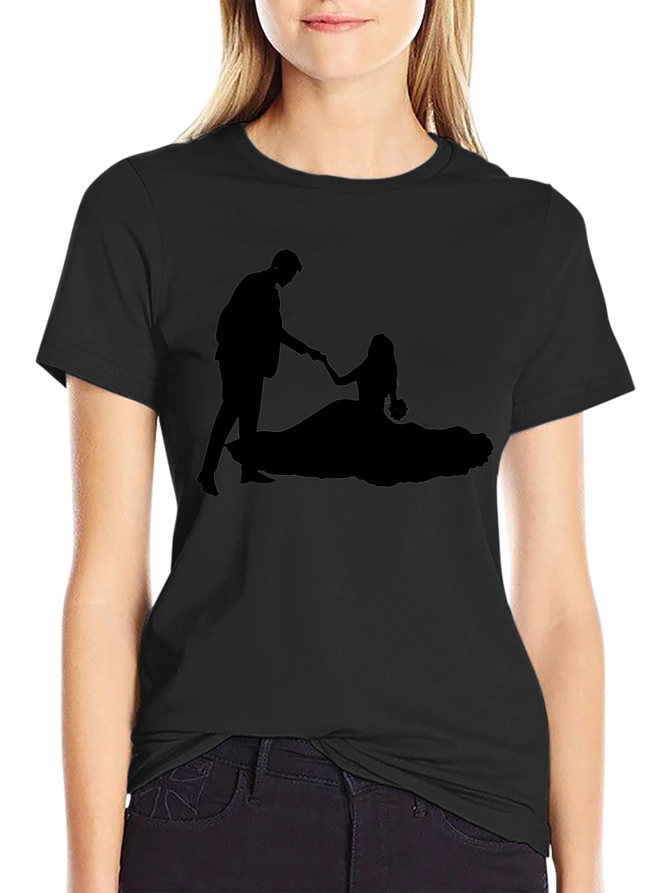 Romantic Silhouette Graphic Tee - Black Cotton Blend