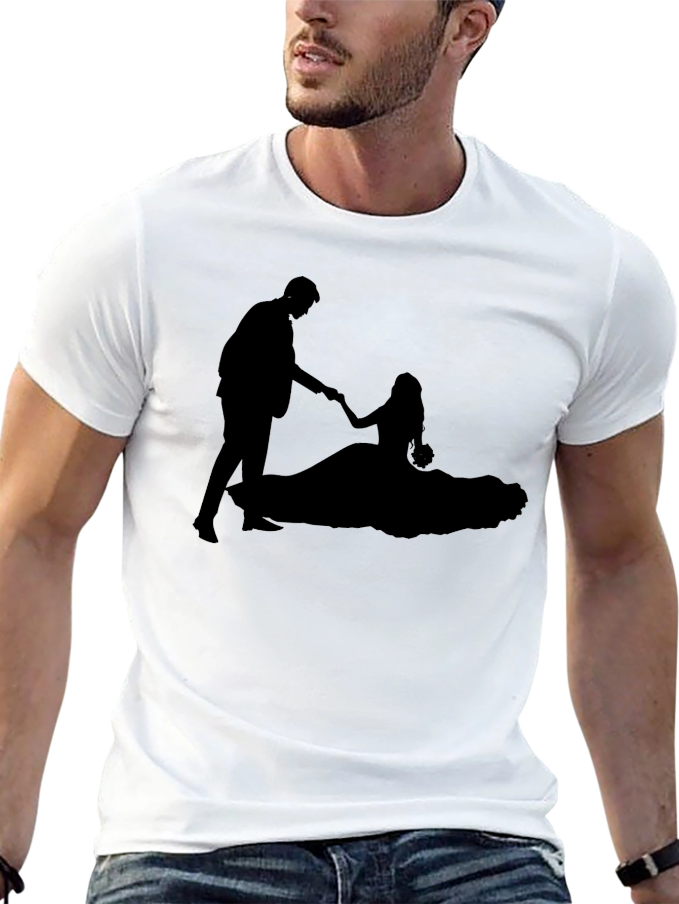 Romantic Silhouette Graphic Tee - Black Cotton Blend