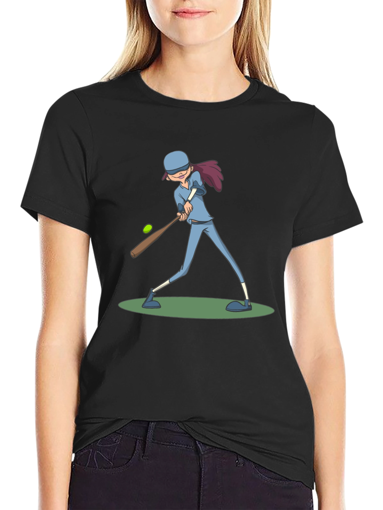 Baseball Girl T-Shirt - Black Cotton Tee