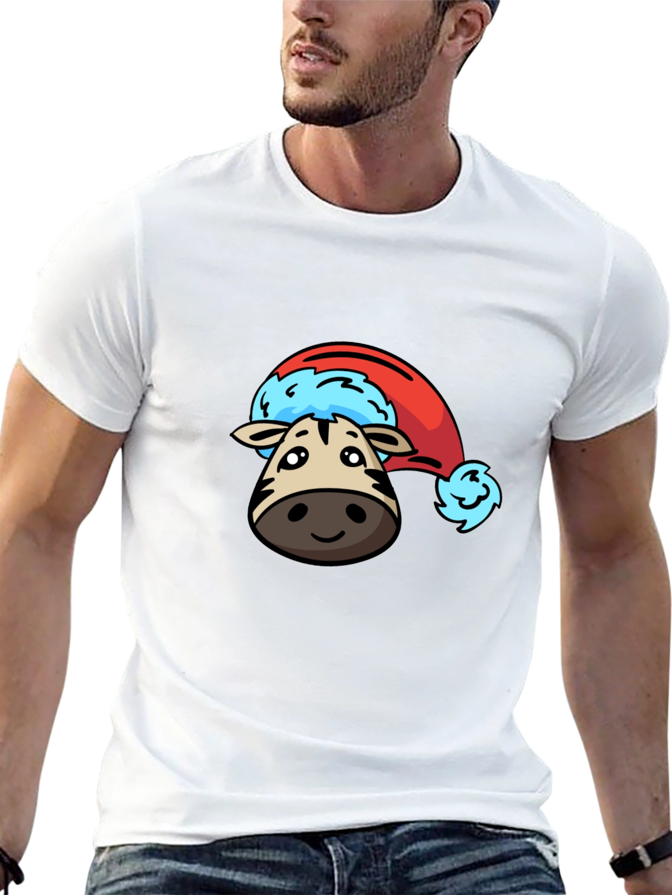 Cute Zebra Santa Hat Graphic T-Shirt