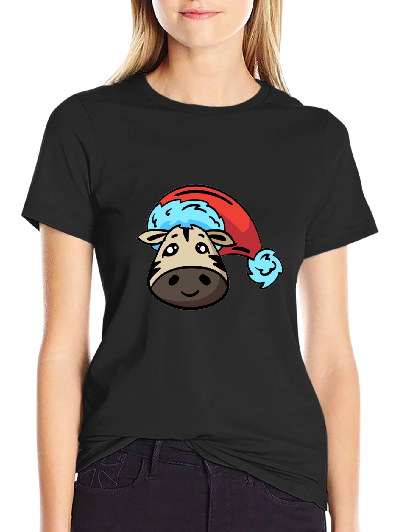 Cute Zebra Santa Hat Graphic T-Shirt