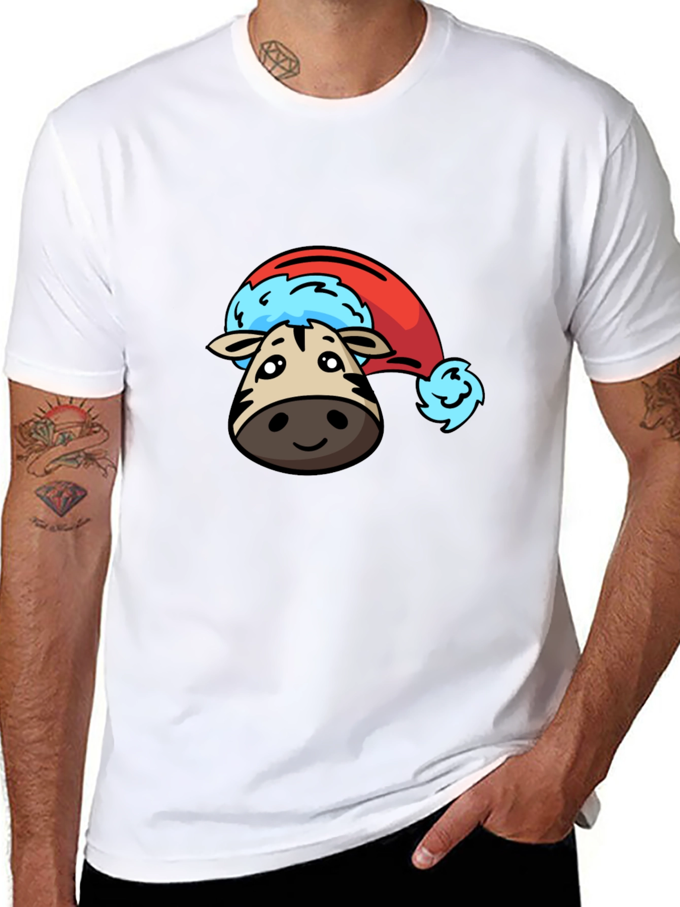 Cute Zebra Santa Hat Graphic T-Shirt