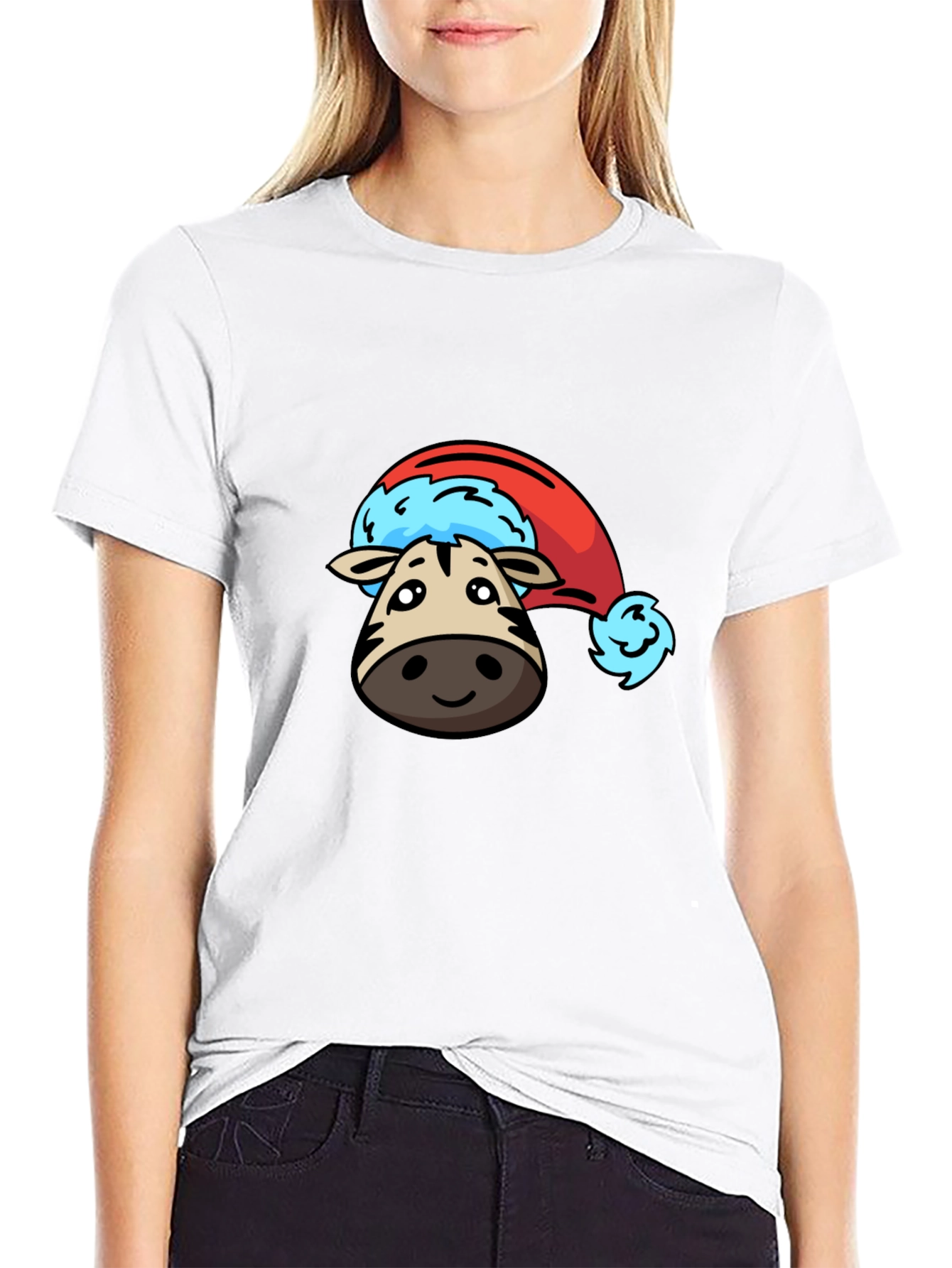 Cute Zebra Santa Hat Graphic T-Shirt