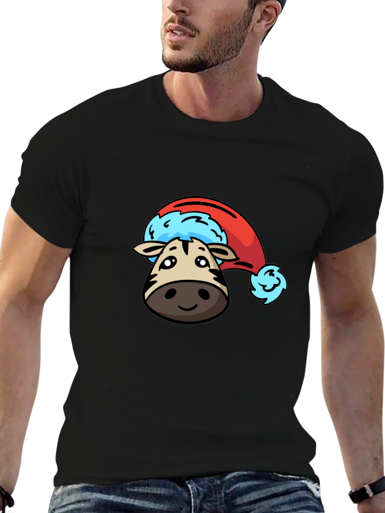 Cute Zebra Santa Hat Graphic T-Shirt