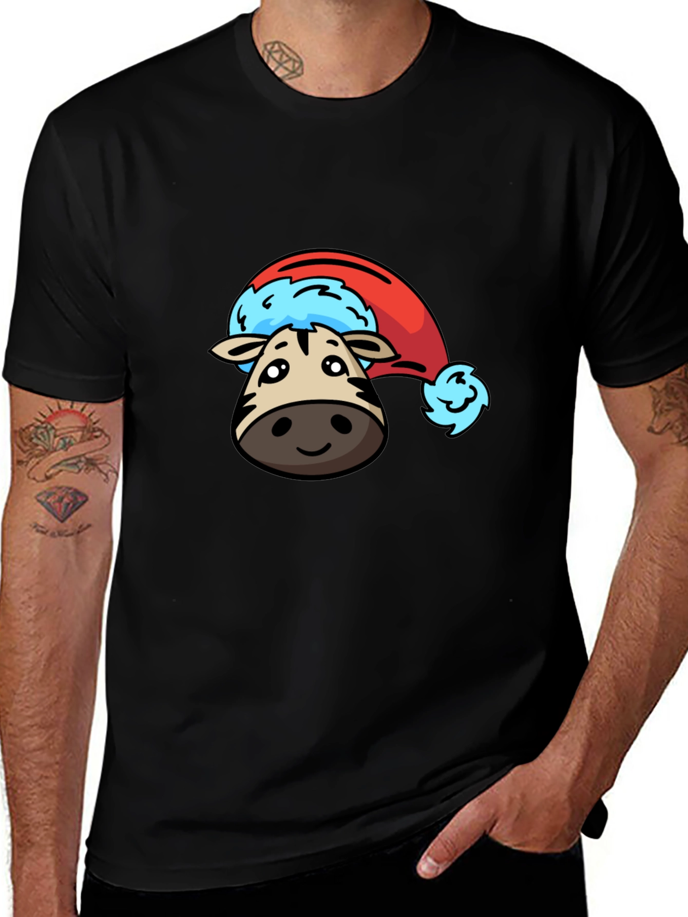 Cute Zebra Santa Hat Graphic T-Shirt