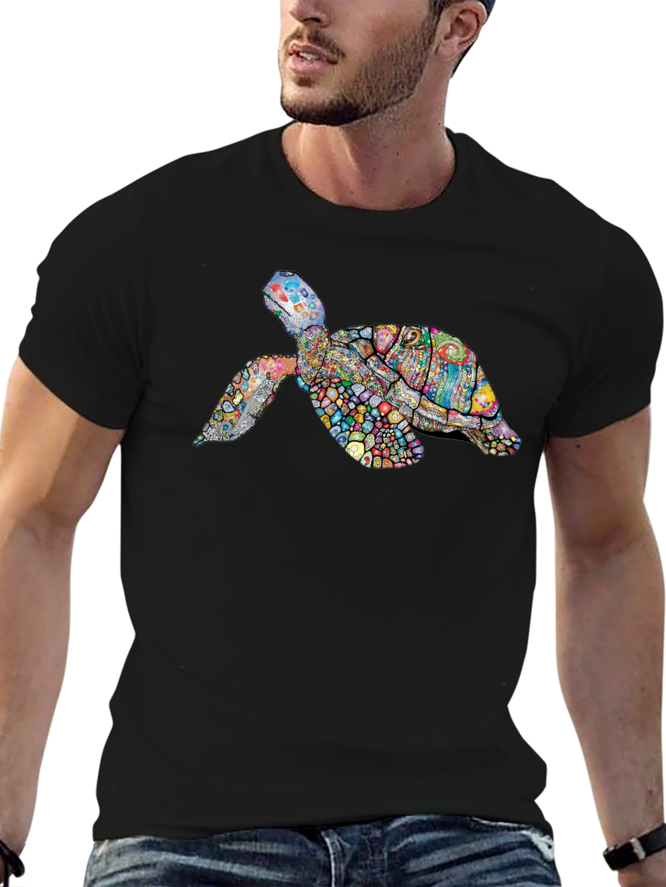 Turtle Graphic Print Mens Tee - Black