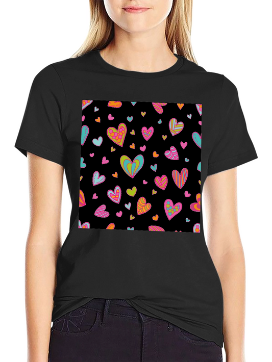 Groovy Heart Print Black T-Shirt