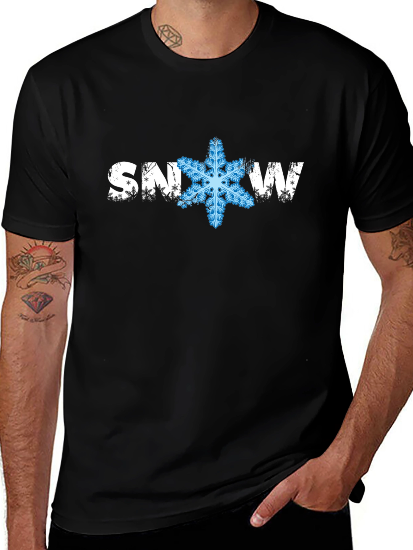 Snowflake Graphic Black T-Shirt Winter Holiday Tee