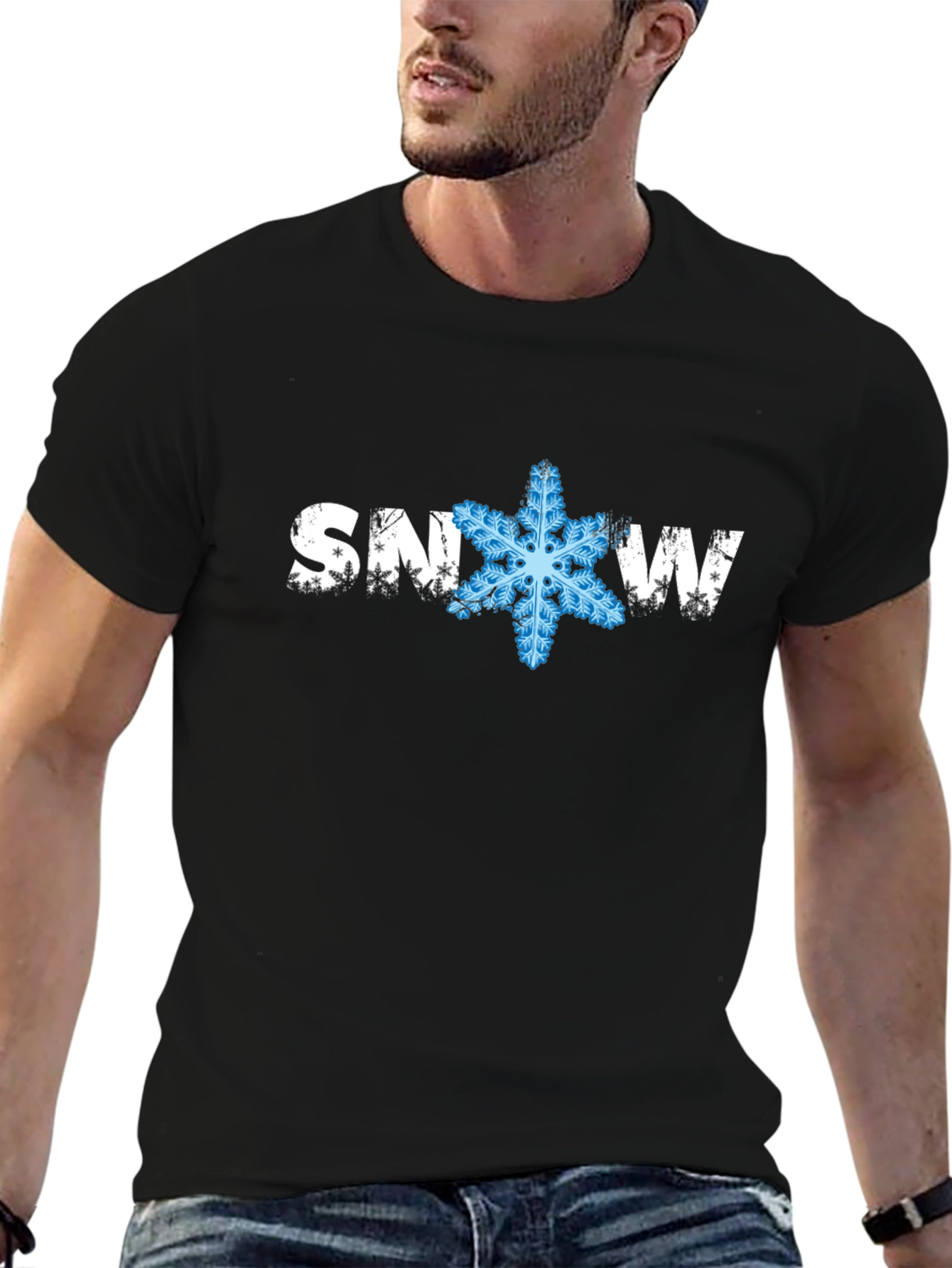 Snowflake Graphic Black T-Shirt Winter Holiday Tee