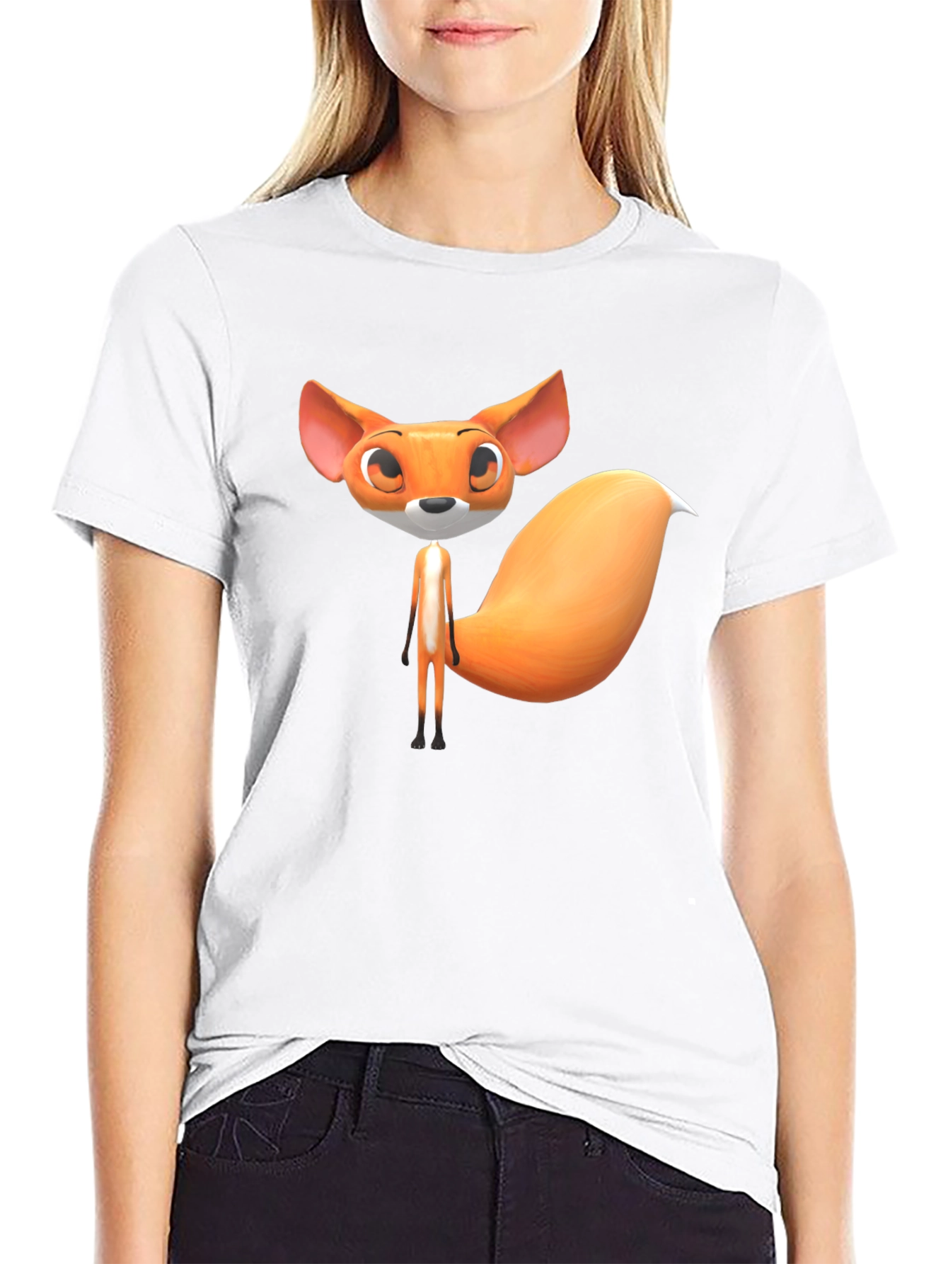 Cute Cartoon Fox Graphic T-Shirt - Black