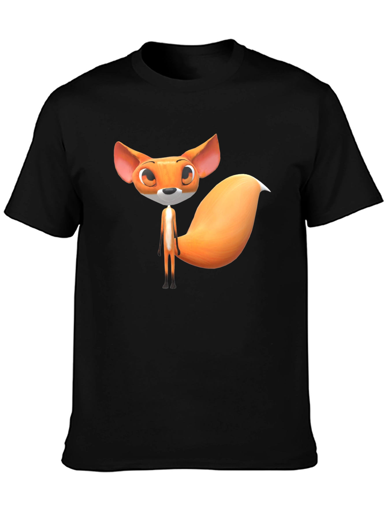 Cute Cartoon Fox Graphic T-Shirt - Black