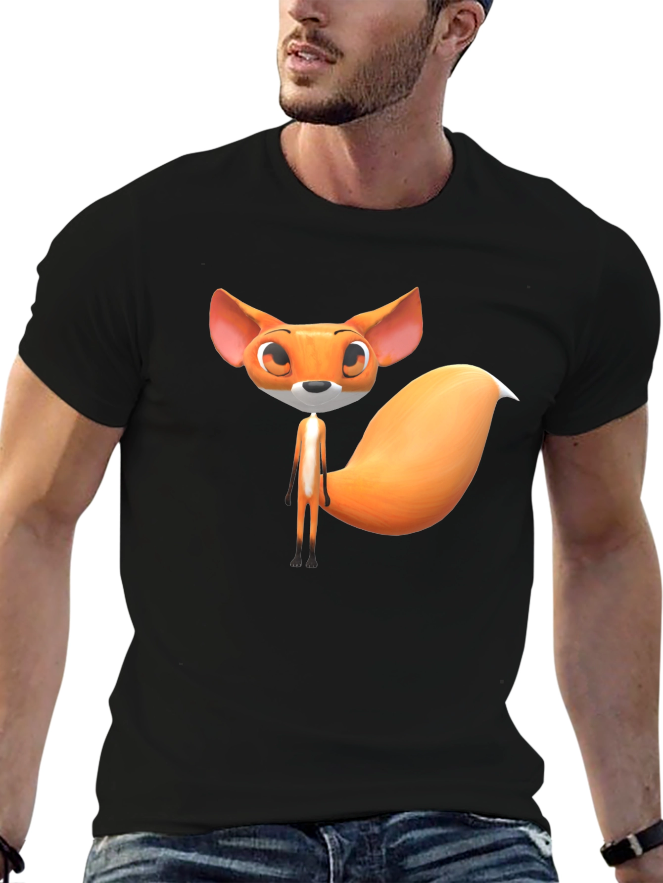 Cute Cartoon Fox Graphic T-Shirt - Black