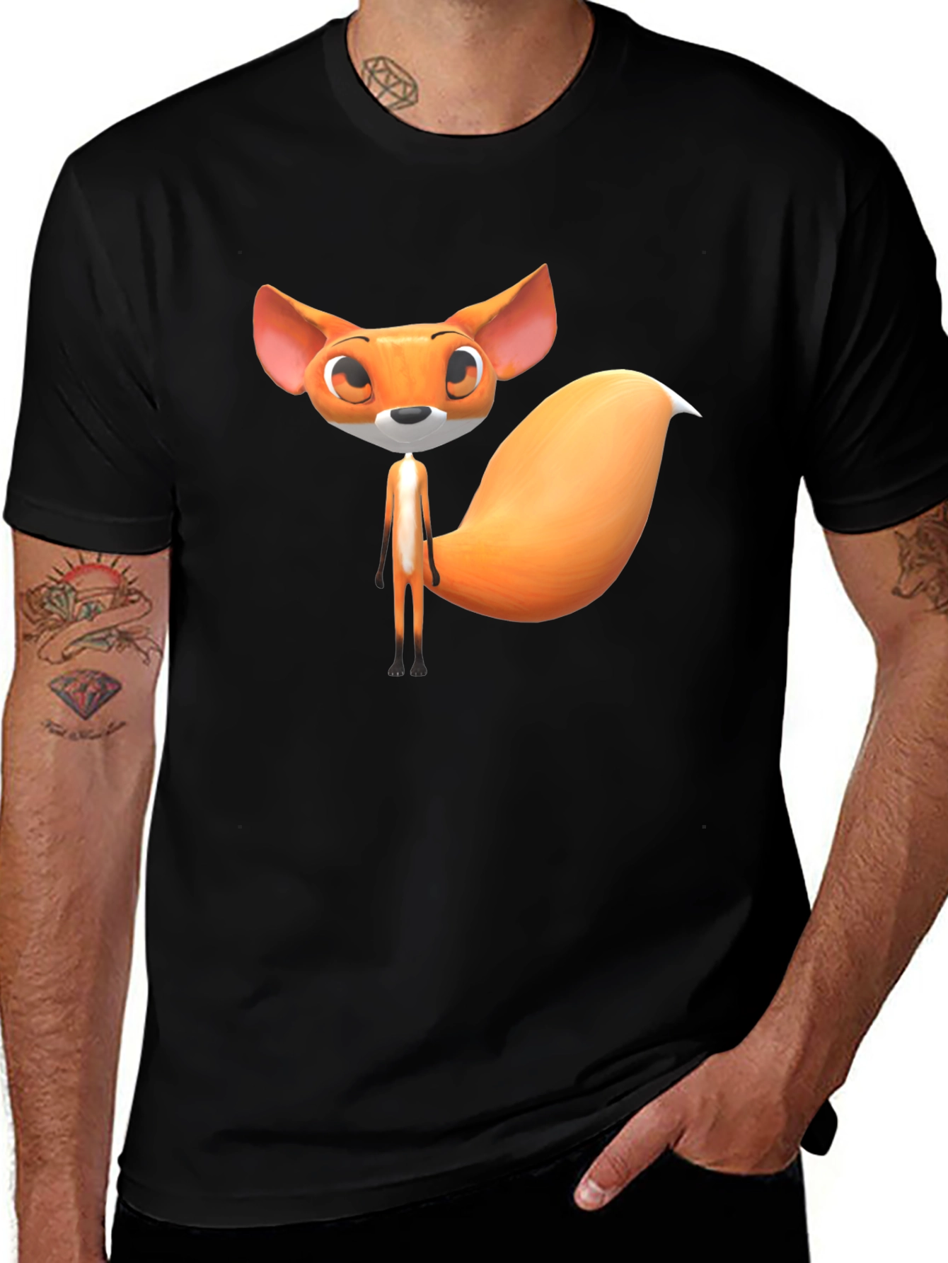 Cute Cartoon Fox Graphic T-Shirt - Black