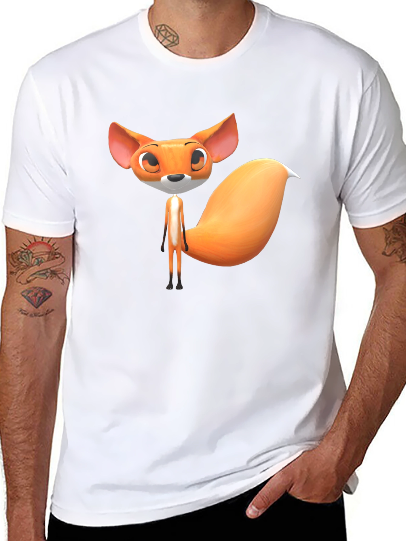 Cute Cartoon Fox Graphic T-Shirt - Black