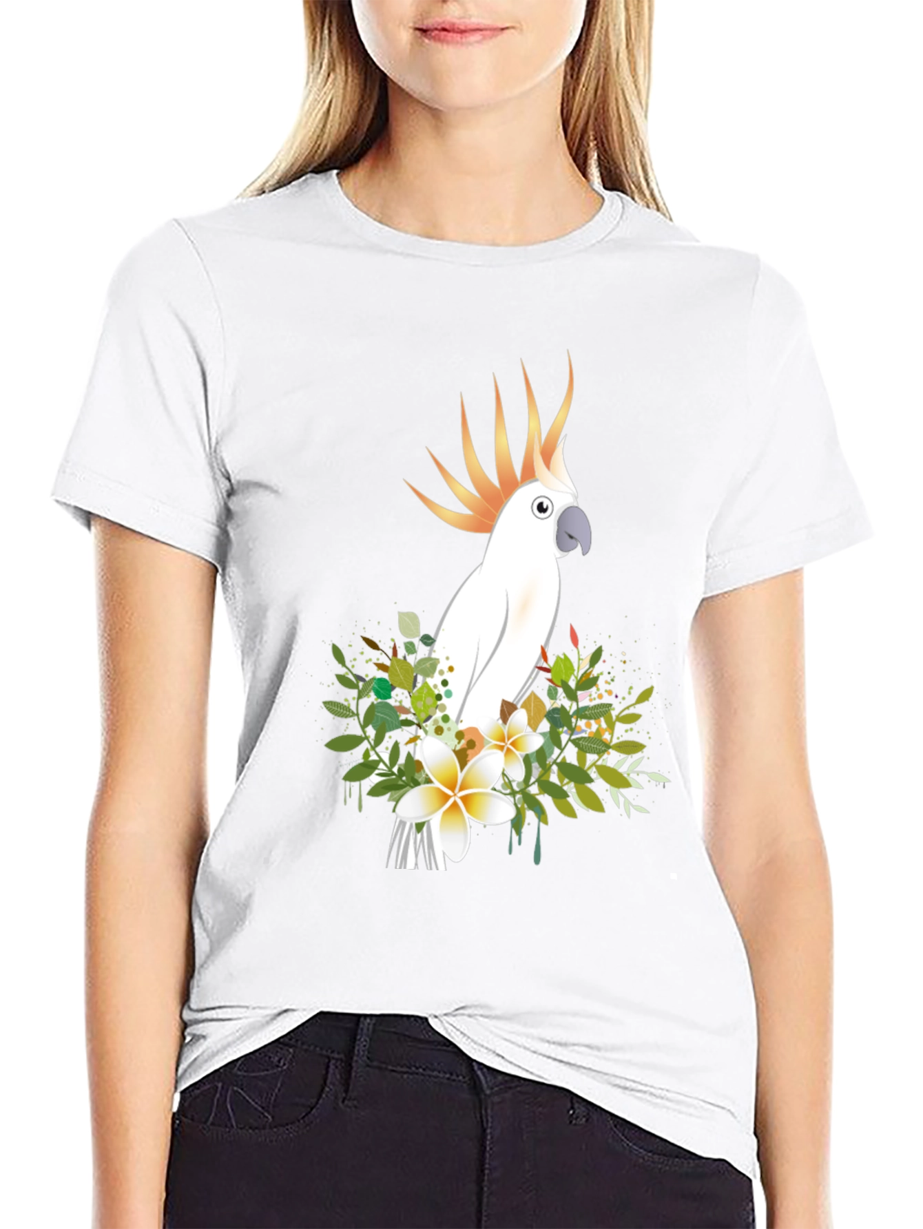 Cockatoo Floral Graphic Tee - Tropical Bird Shirt