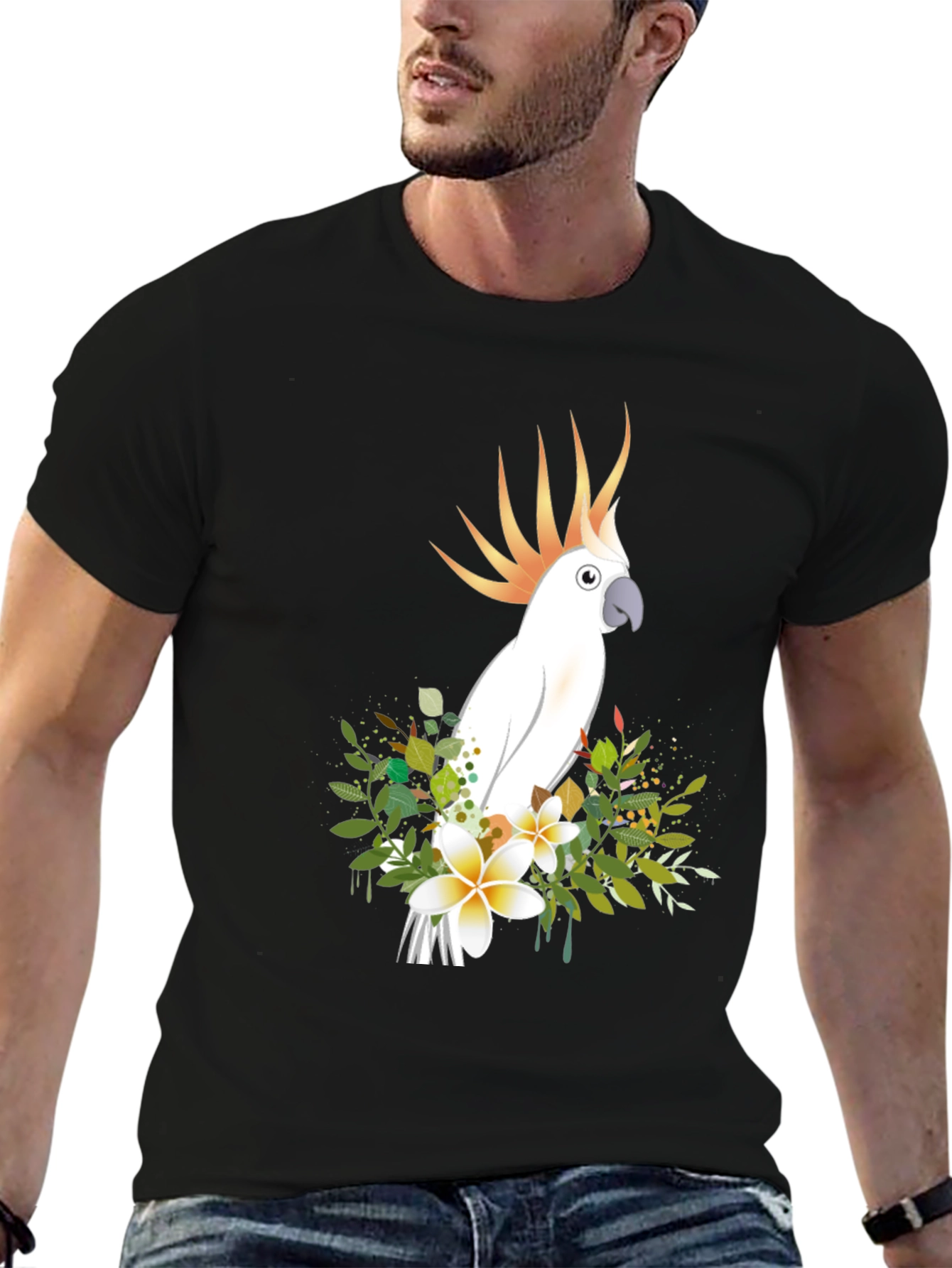 Cockatoo Floral Graphic Tee - Tropical Bird Shirt
