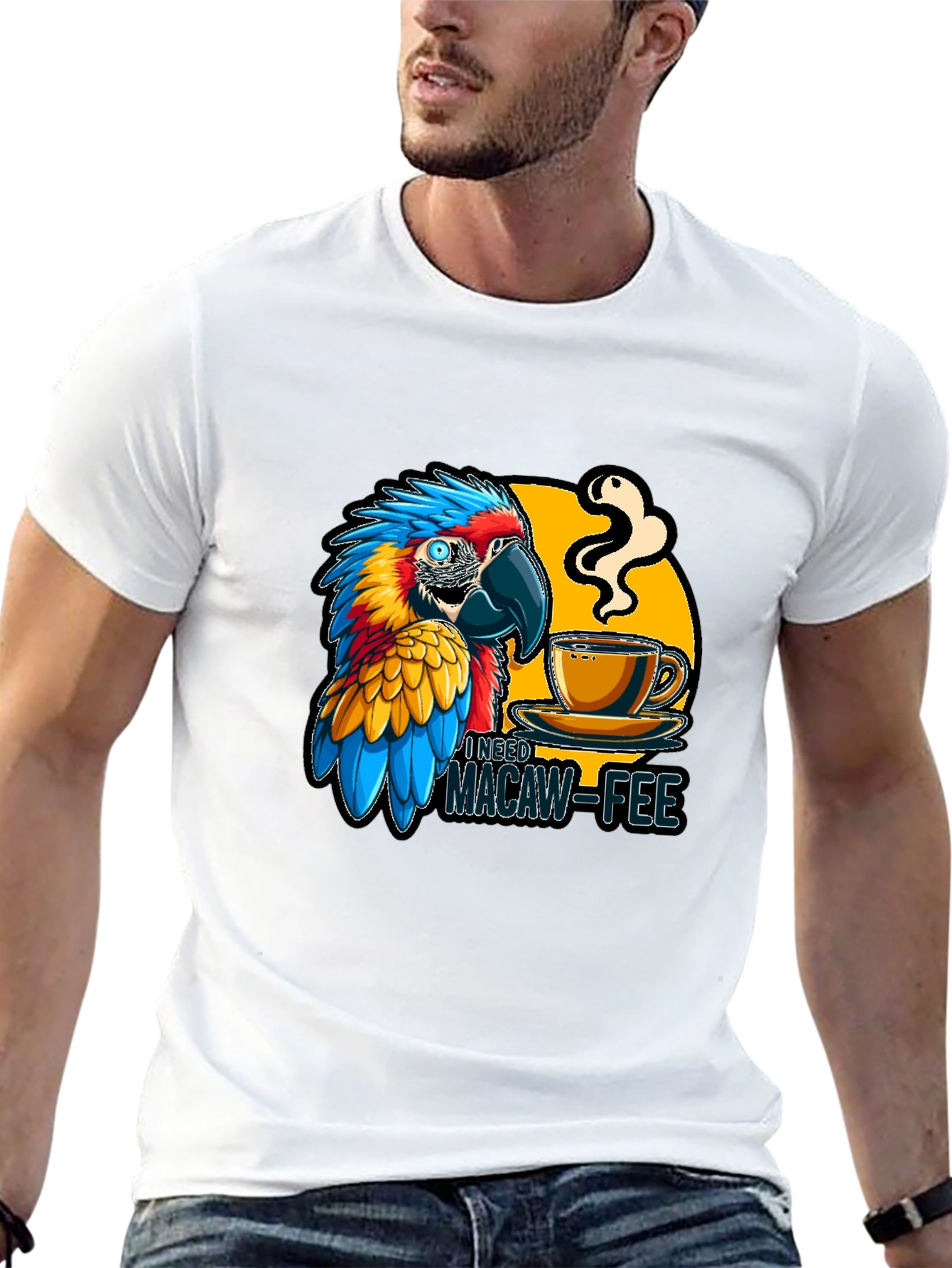 Macaw-Fee Mens T-Shirt - Parrot Coffee Lover Tee