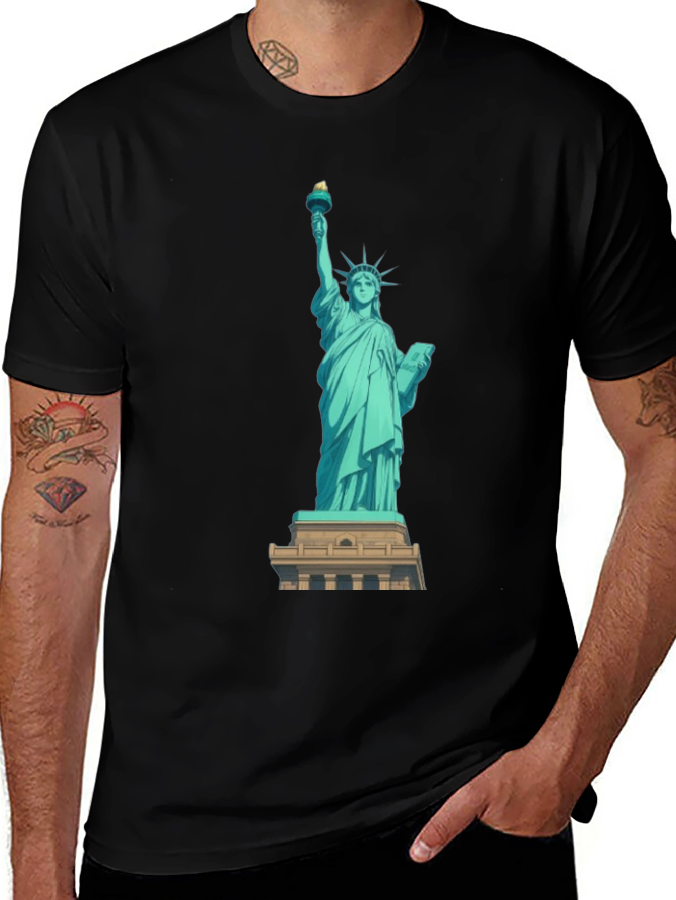 Statue of Liberty Graphic Tee - Black Cotton T-Shirt
