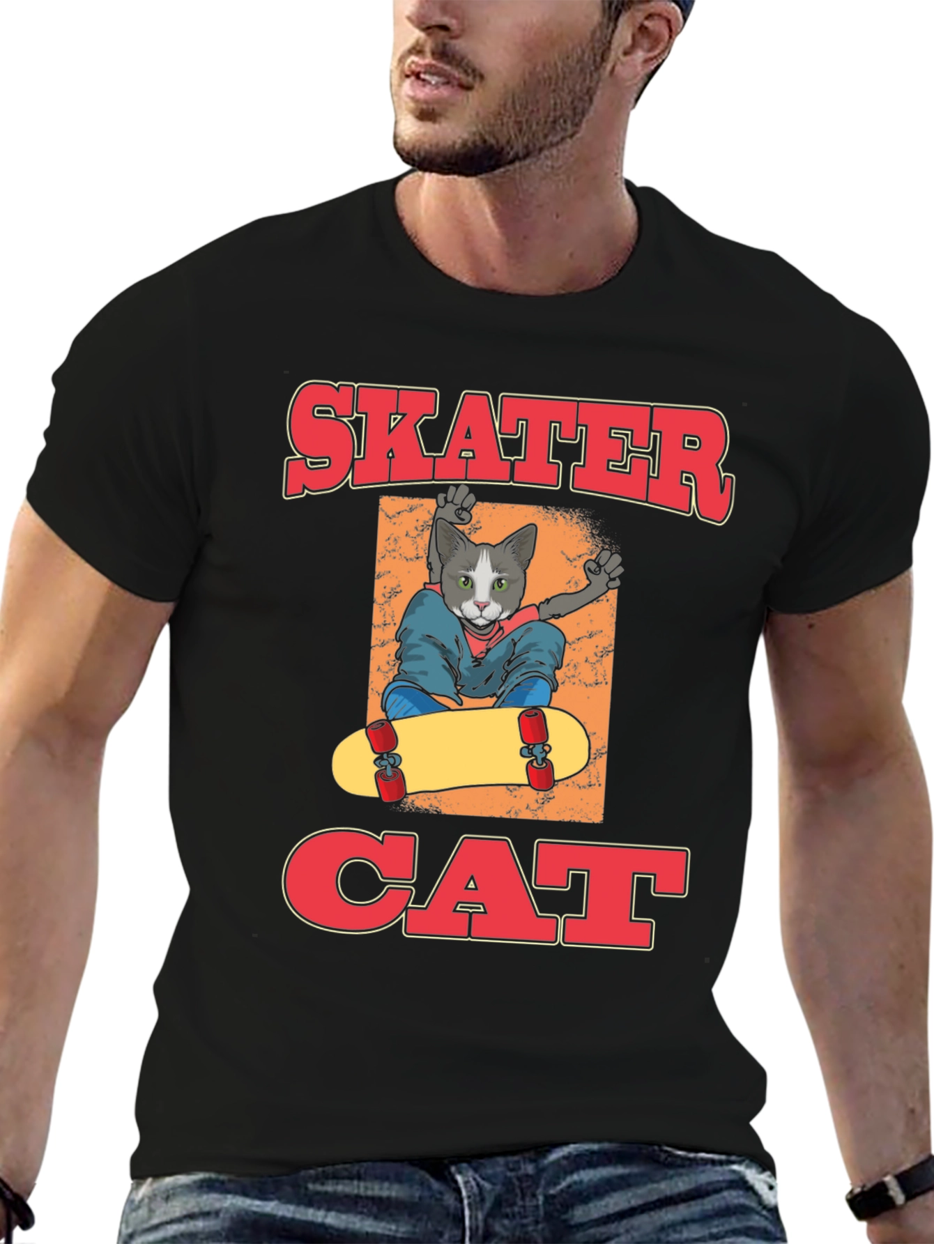 Skater Cat Graphic T-Shirt - Cool Cat Tee