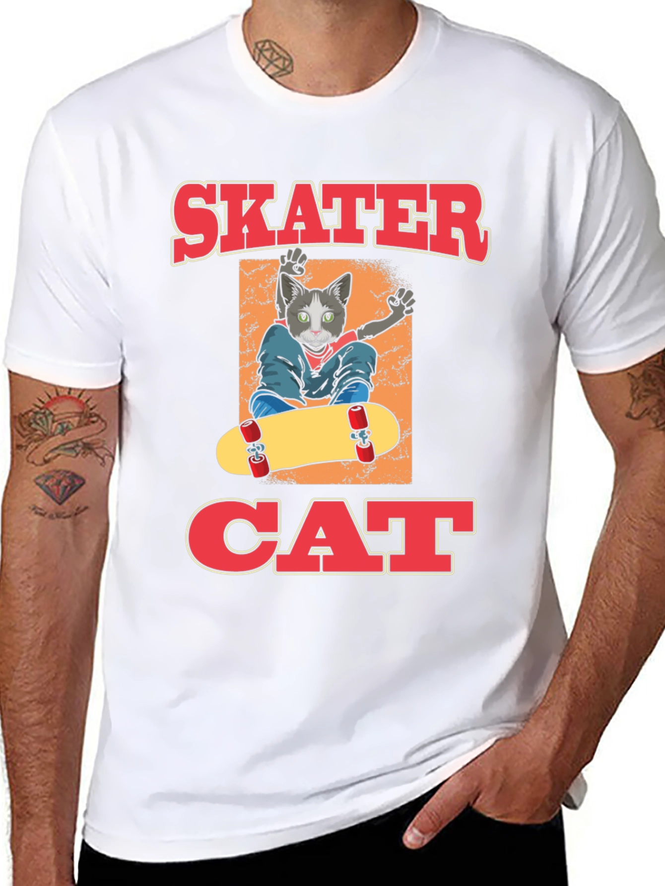 Skater Cat Graphic T-Shirt - Cool Cat Tee