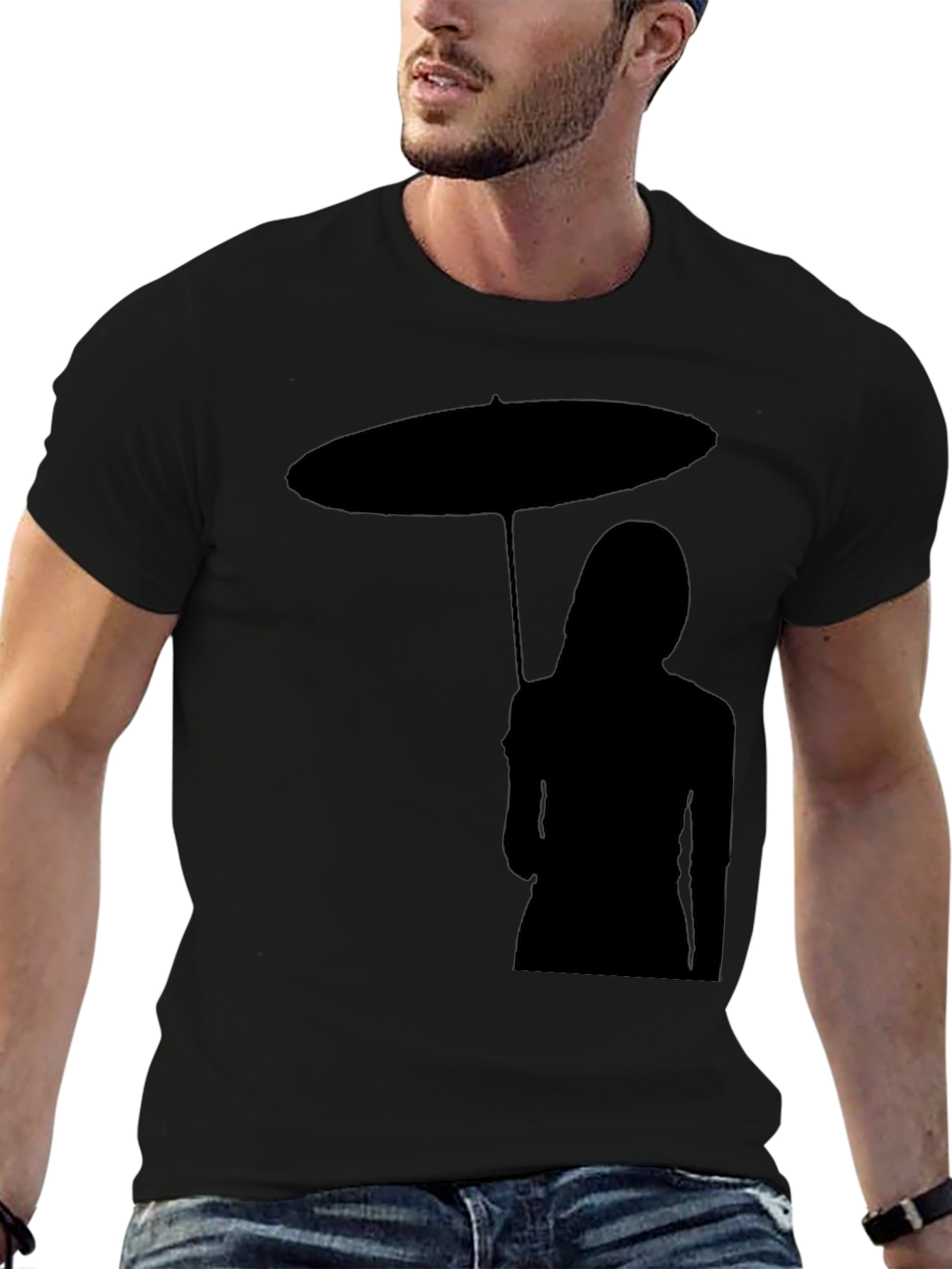 Silhouette Umbrella Graphic Black T-Shirt