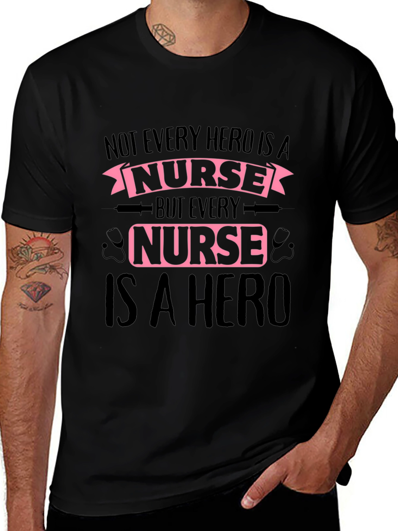 Nurse Hero Graphic Tee - Black Cotton T-Shirt