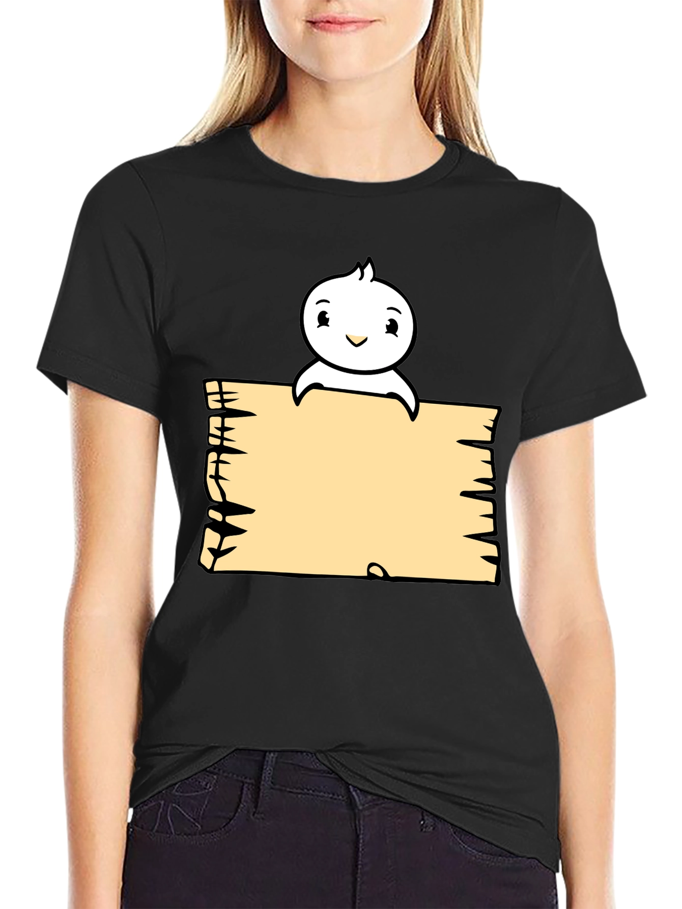 Cute Cartoon Character Black T-Shirt
