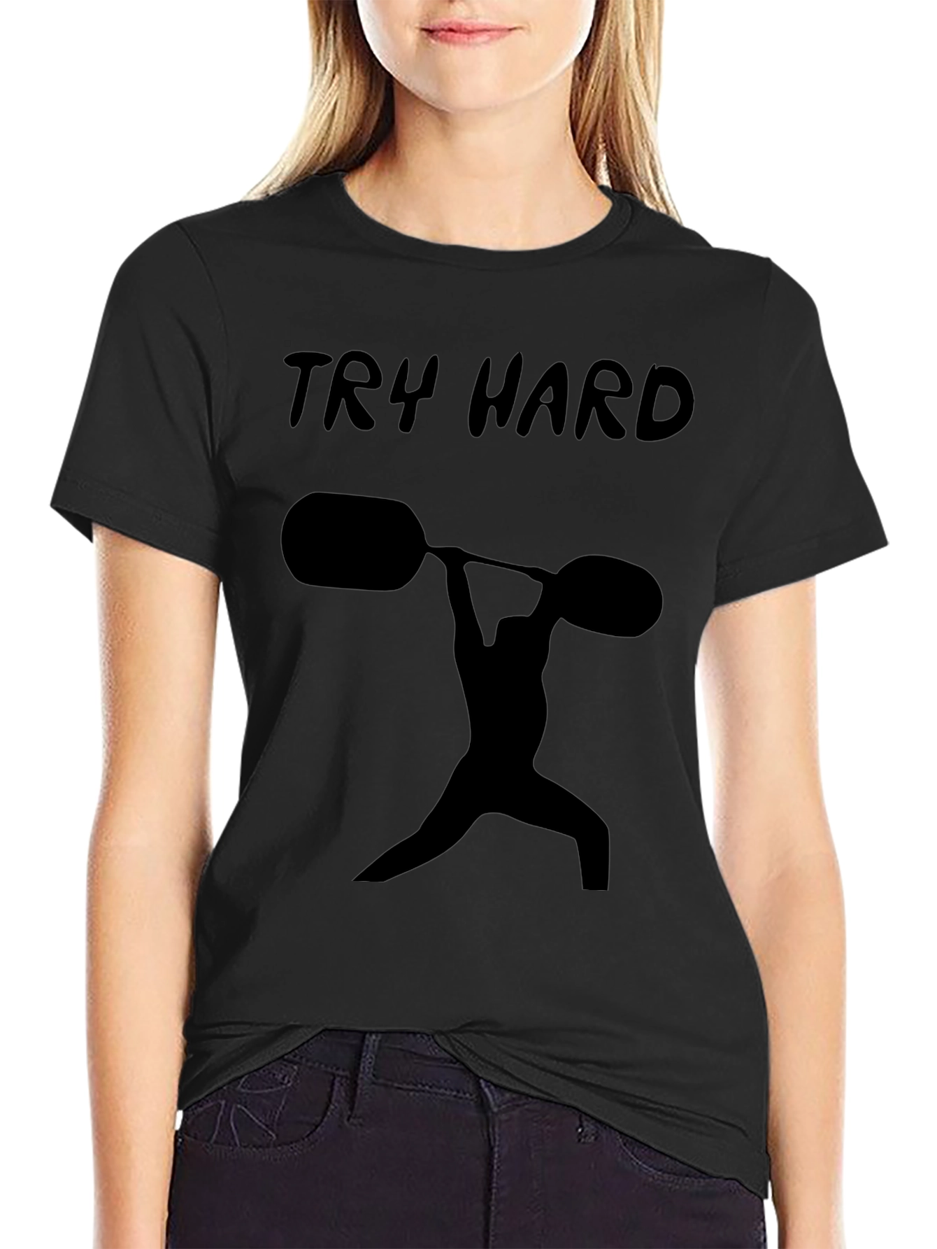 Motivational Try Hard Weightlifting Graphic T-Shirt