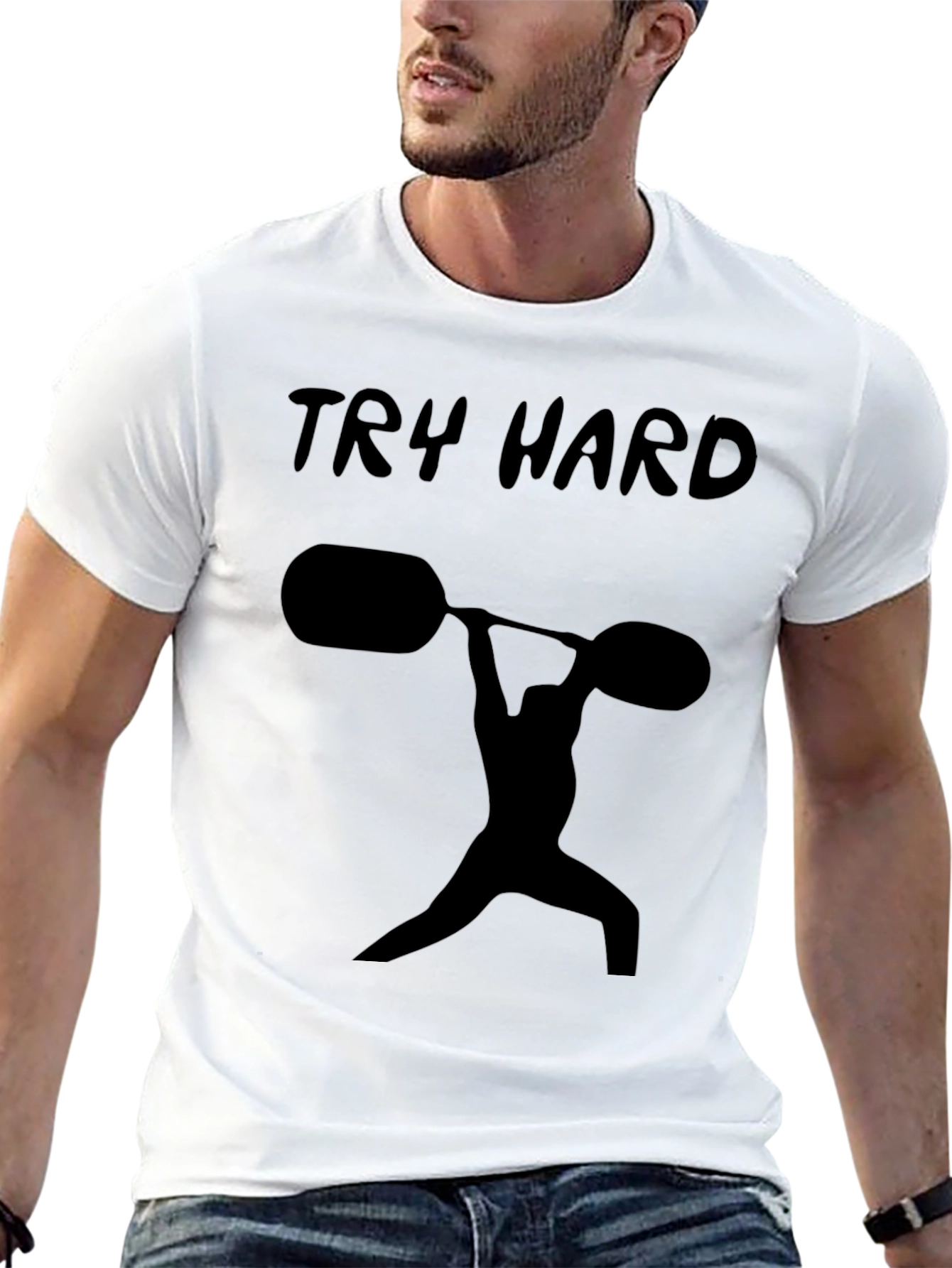 Motivational Try Hard Weightlifting Graphic T-Shirt