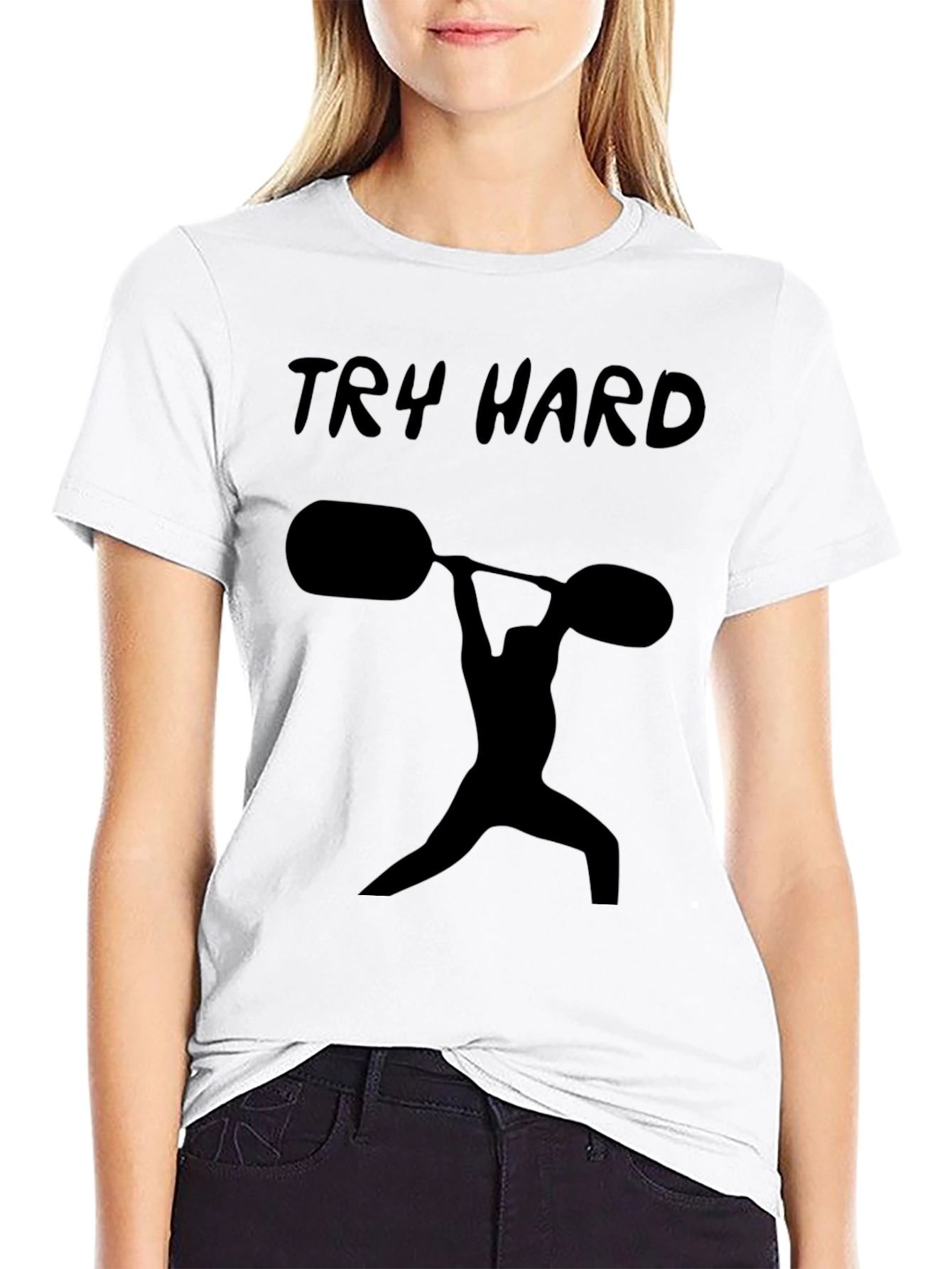 Motivational Try Hard Weightlifting Graphic T-Shirt