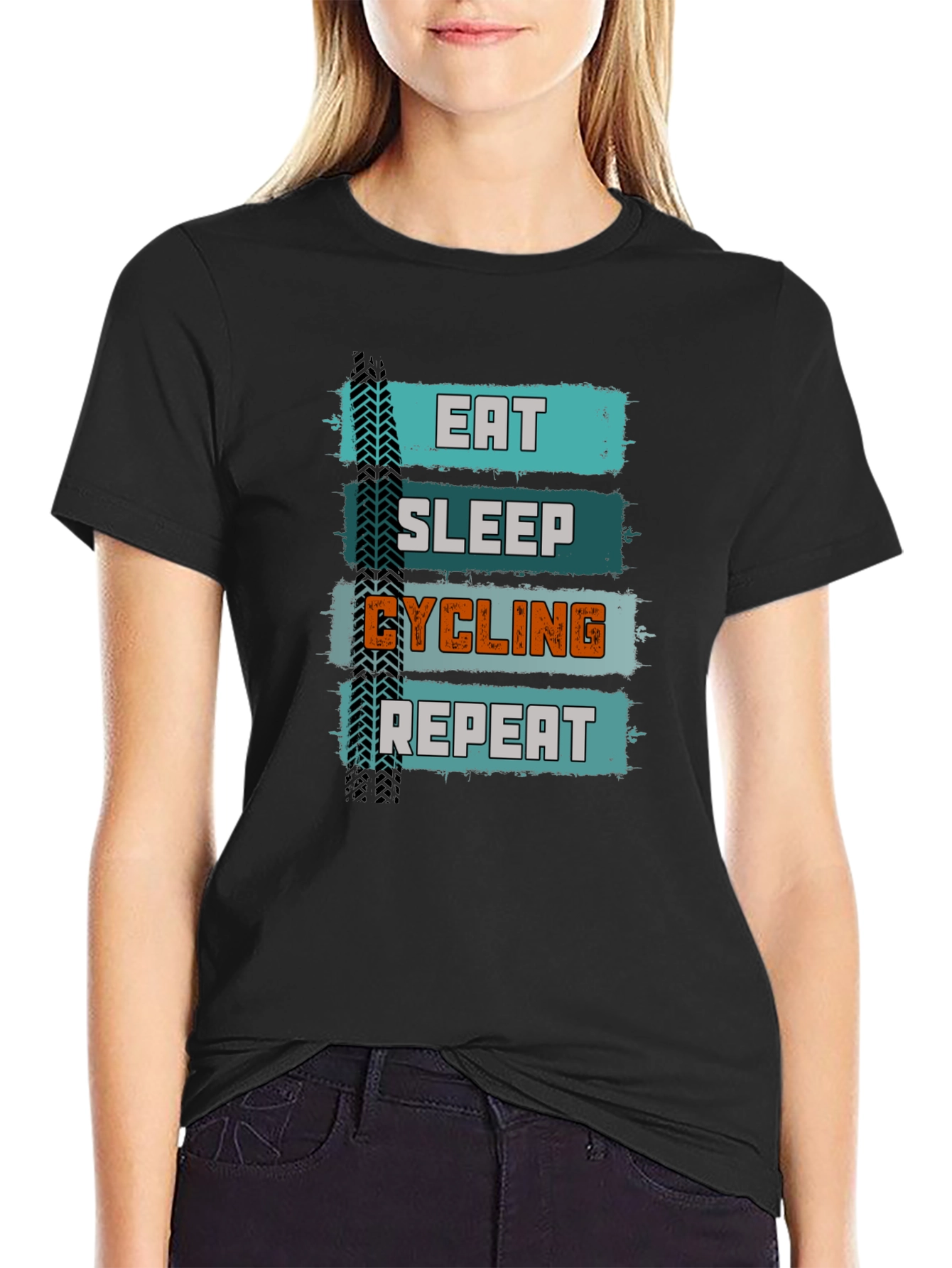 Eat Sleep Cycling Repeat T-Shirt - Black