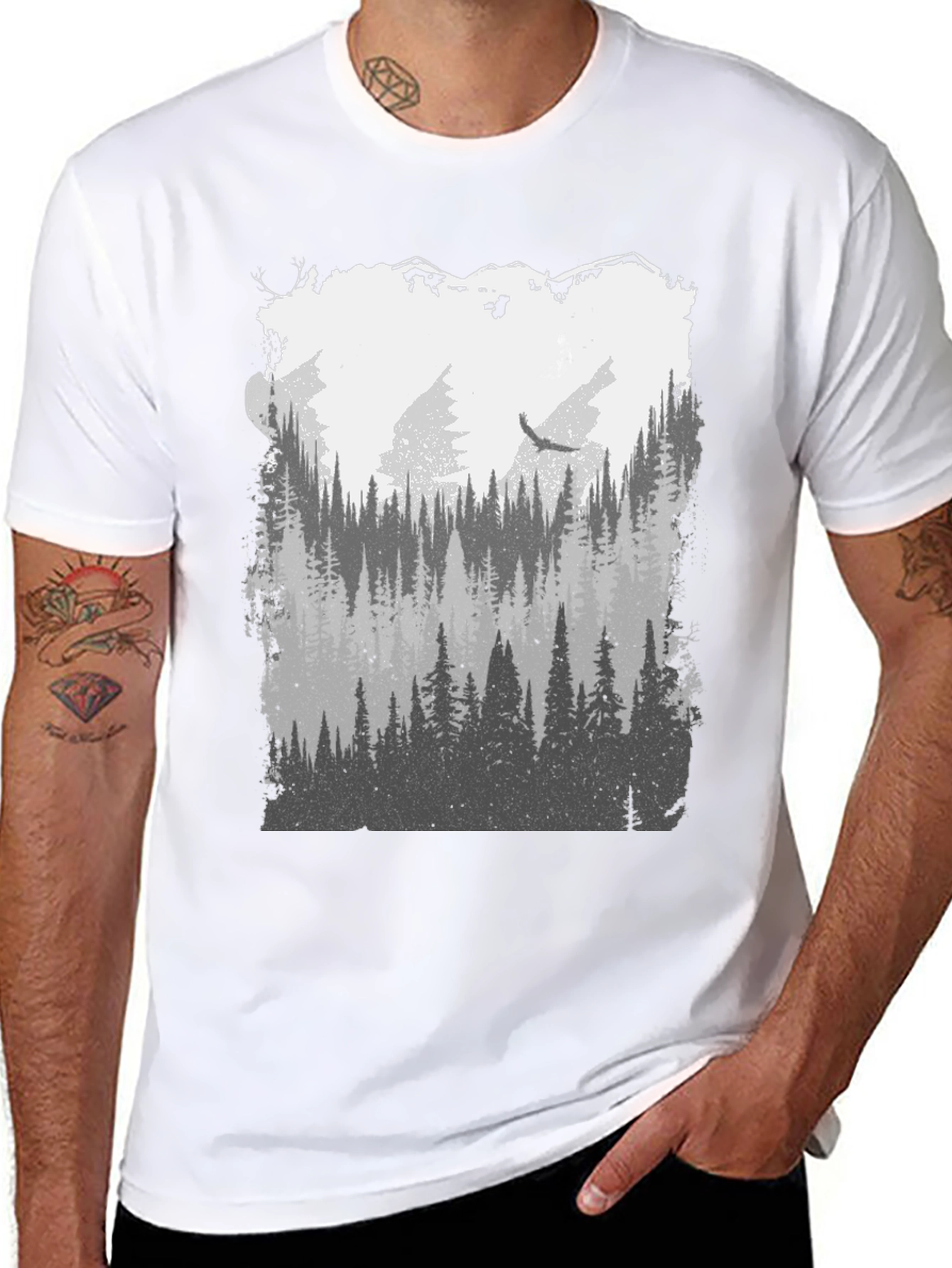 Nature Forest Graphic Tee - Mens Black T-Shirt