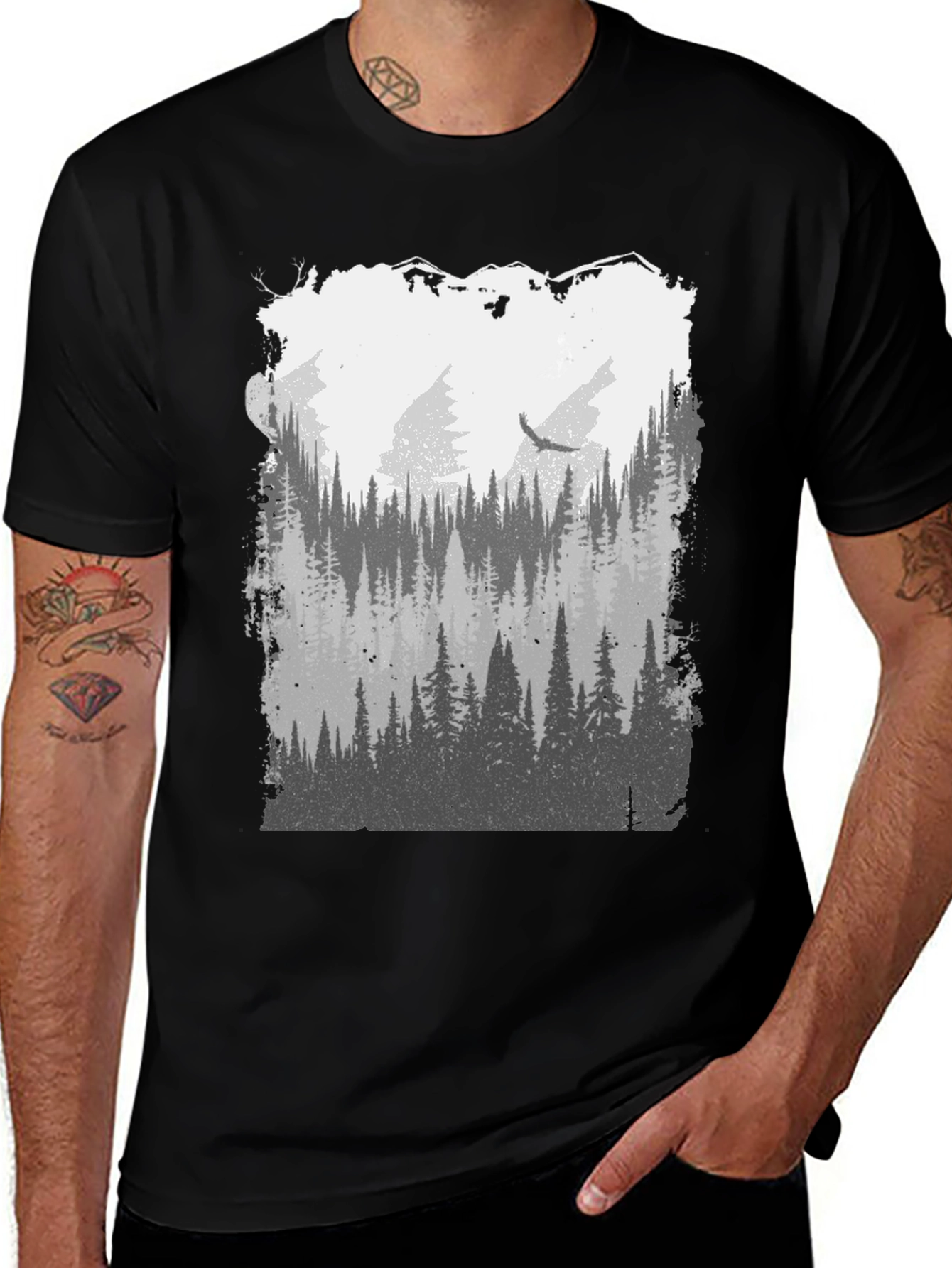 Nature Forest Graphic Tee - Mens Black T-Shirt