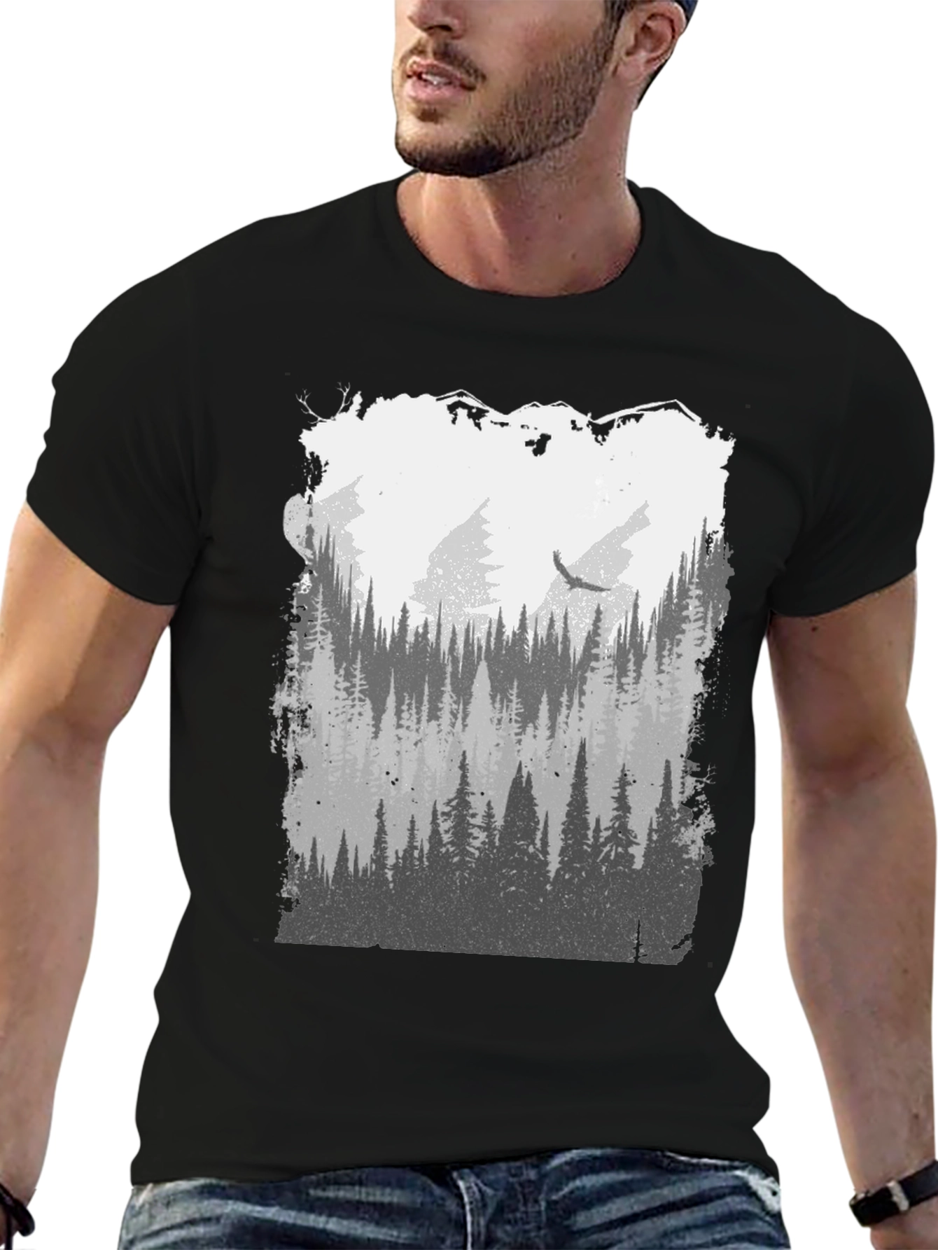 Nature Forest Graphic Tee - Mens Black T-Shirt