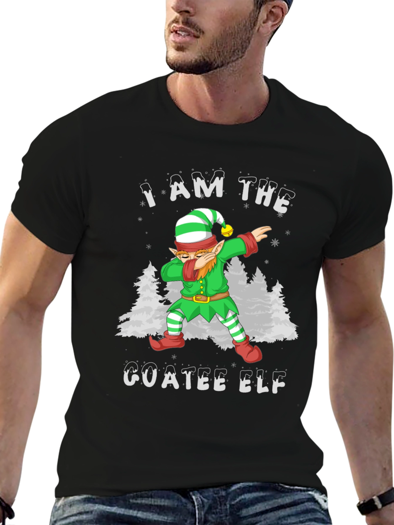Goatee Elf Dabbing Christmas T-Shirt