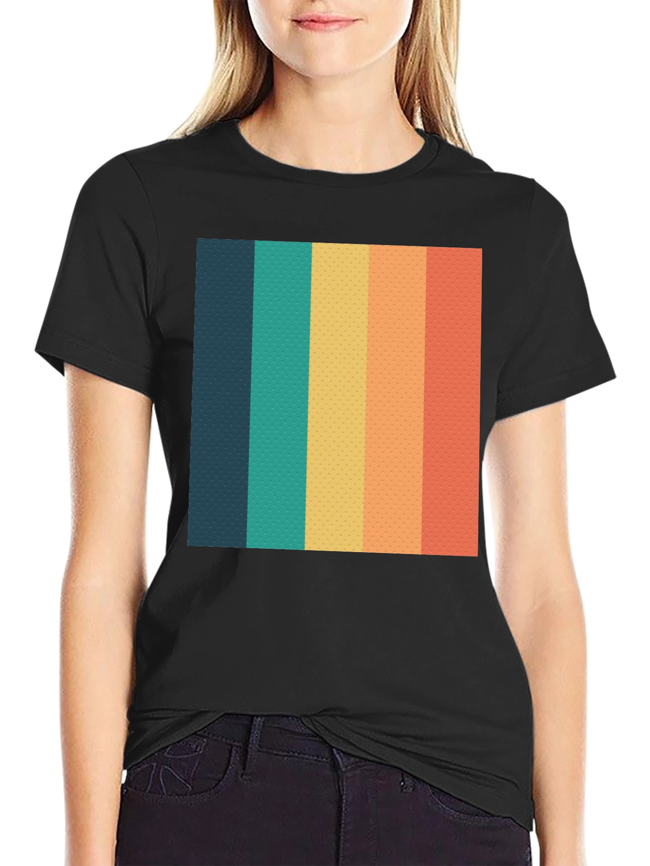 Retro Striped T-Shirt - Black Crew Neck Tee