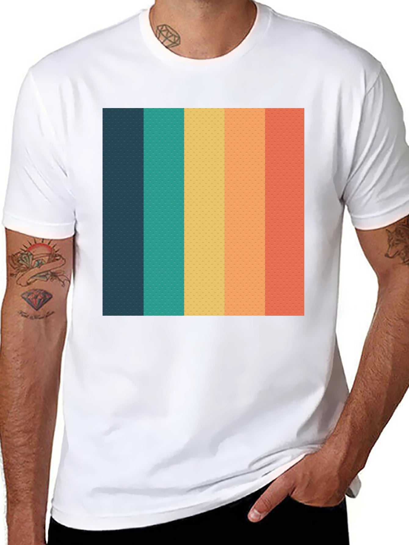 Retro Striped T-Shirt - Black Crew Neck Tee