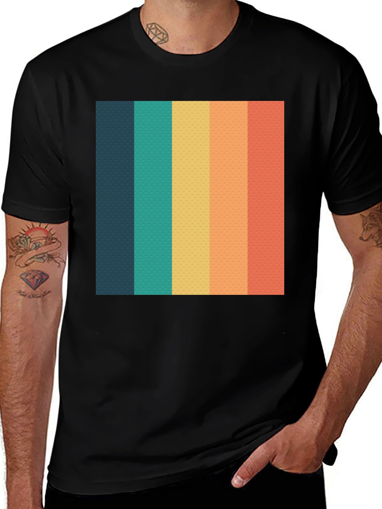 Retro Striped T-Shirt - Black Crew Neck Tee