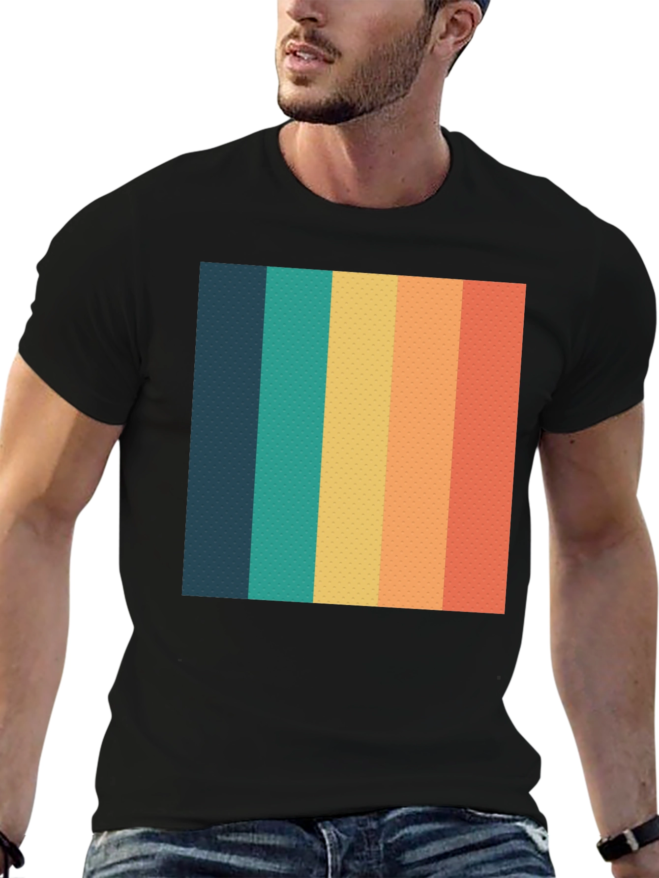 Retro Striped T-Shirt - Black Crew Neck Tee