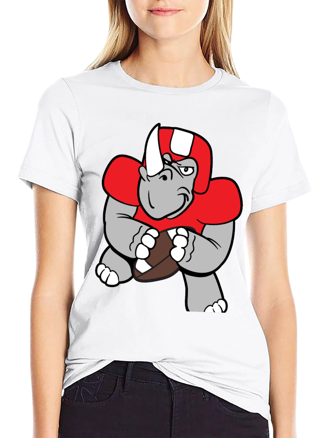 Rhino Football Player T-Shirt - Unique Cartoon Design