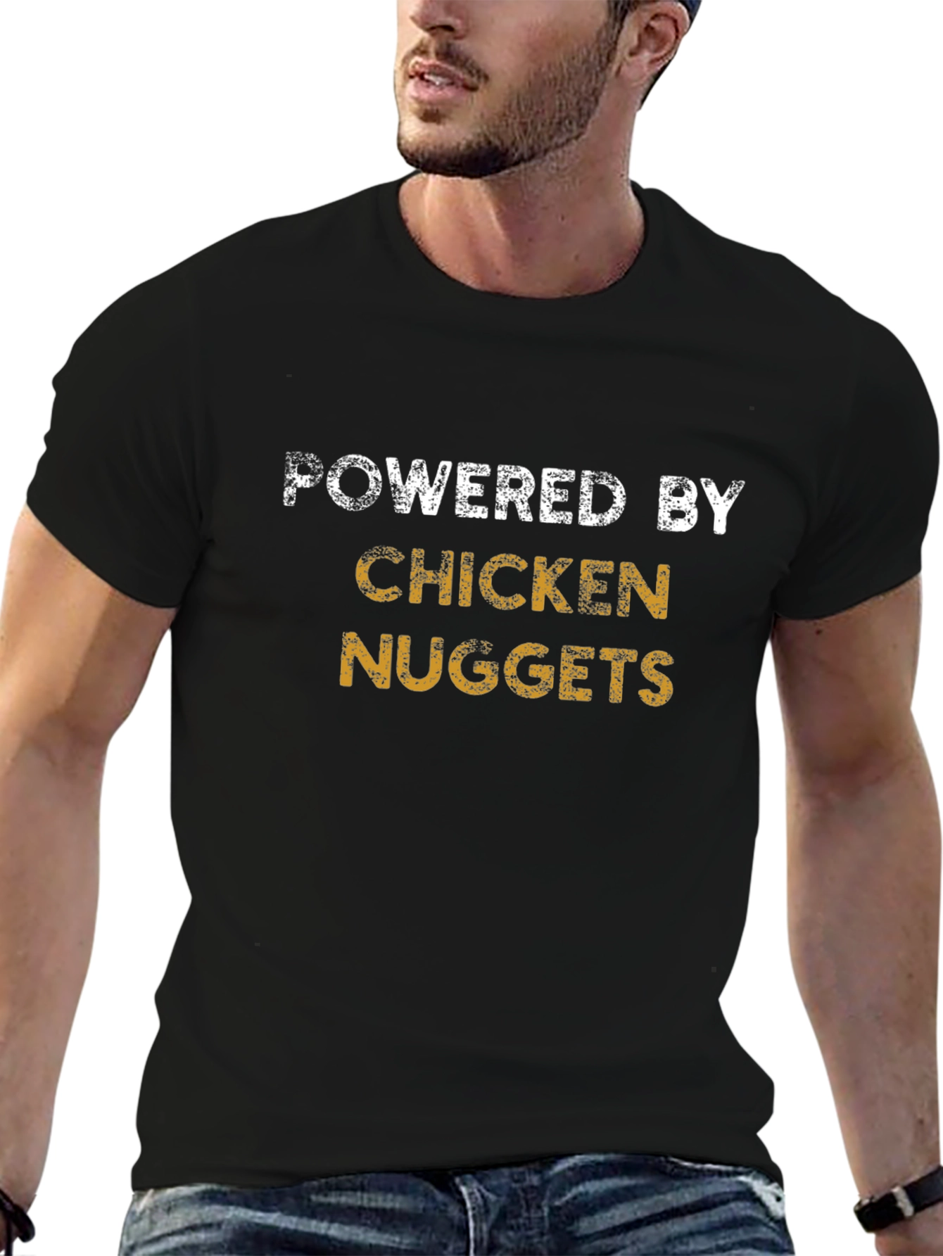 Powered By Chicken Nuggets Black Graphic T-Shirt