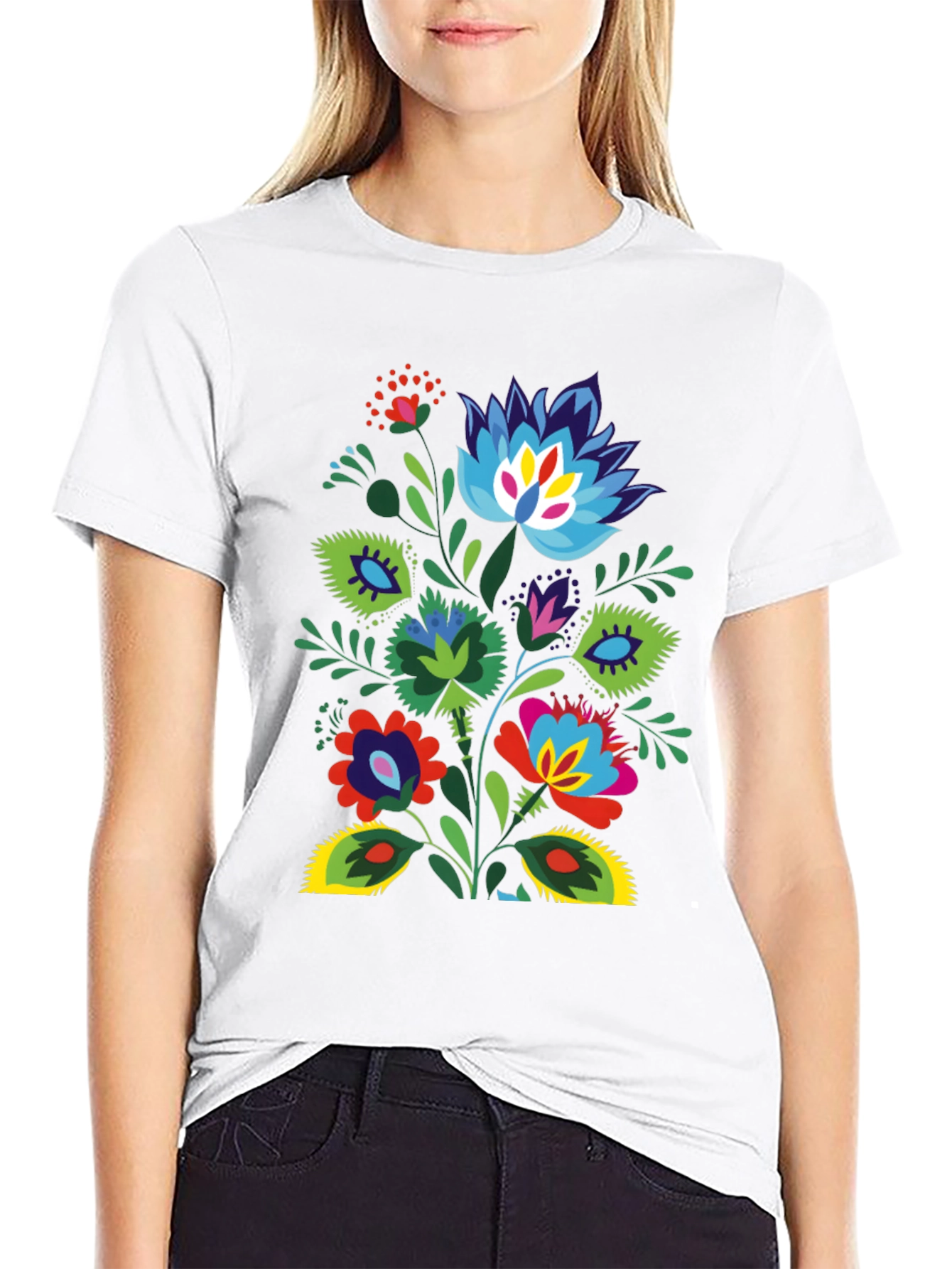 Floral Folk Art Black T-Shirt