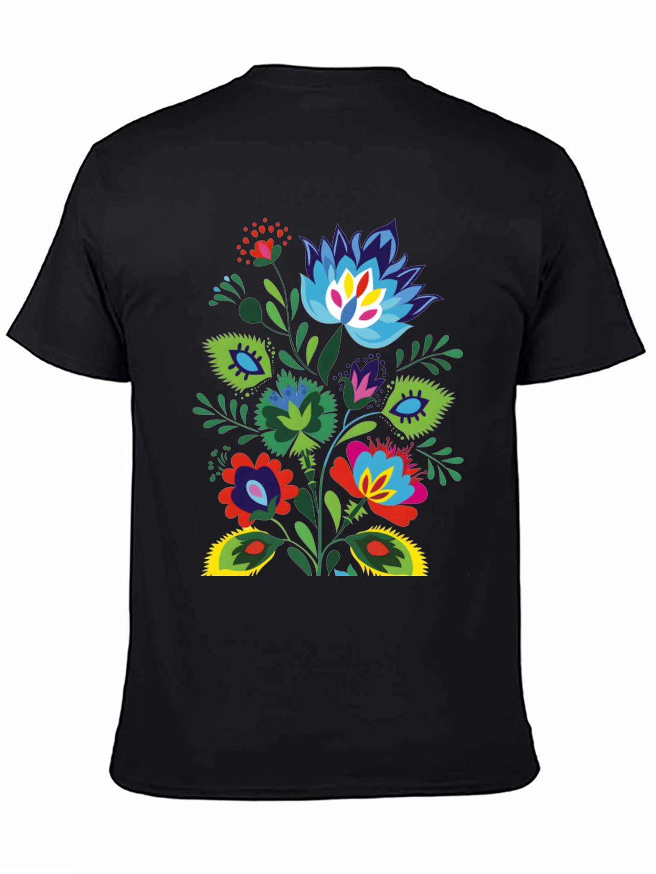 Floral Folk Art Black T-Shirt