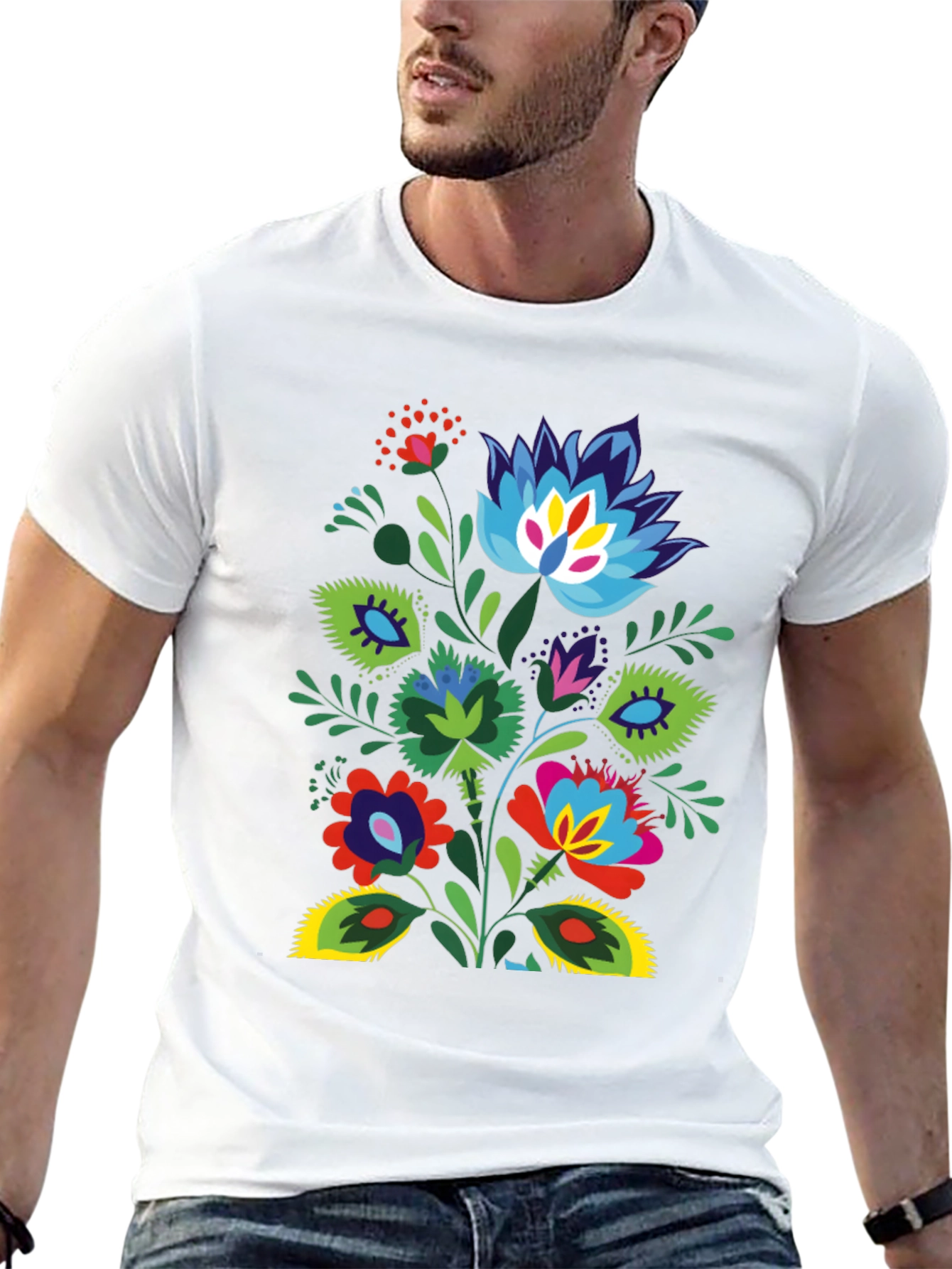 Floral Folk Art Black T-Shirt