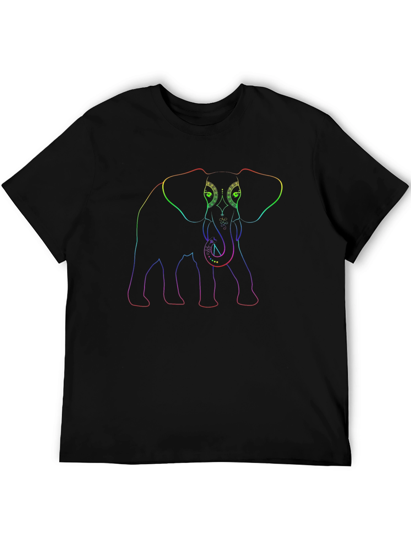 Rainbow Elephant Outline Black T-Shirt
