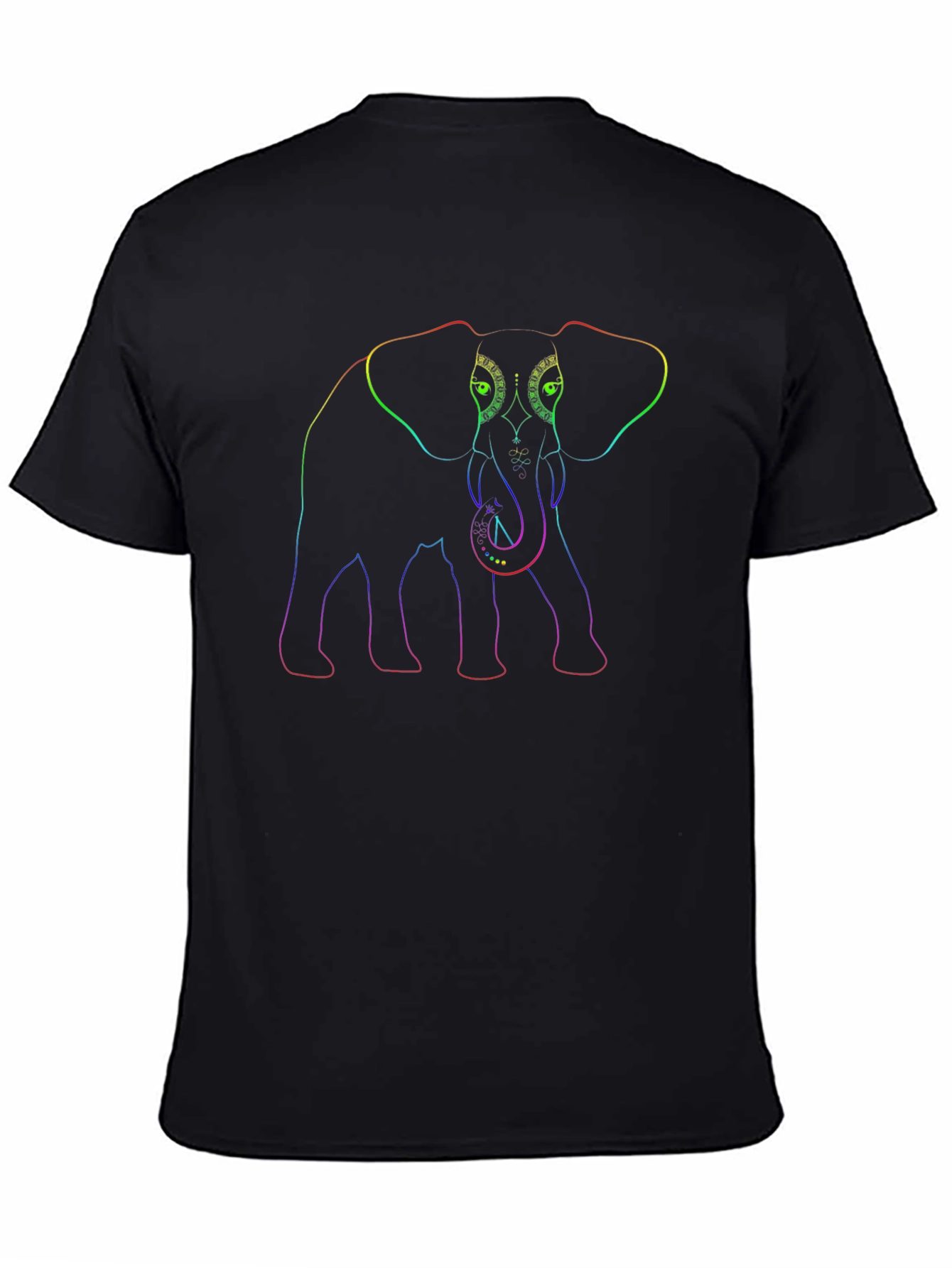 Rainbow Elephant Outline Black T-Shirt