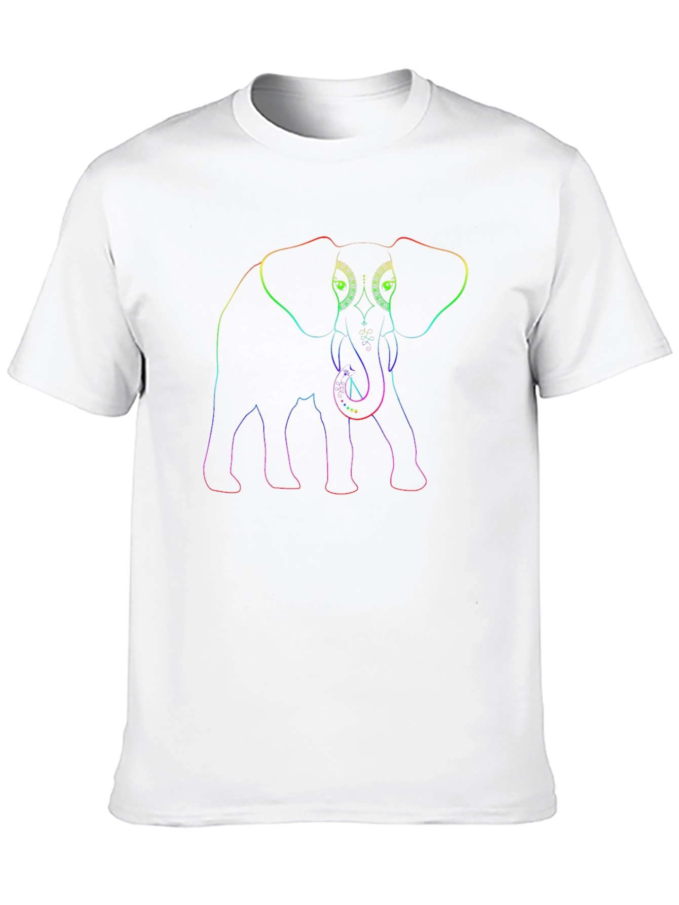 Rainbow Elephant Outline Black T-Shirt