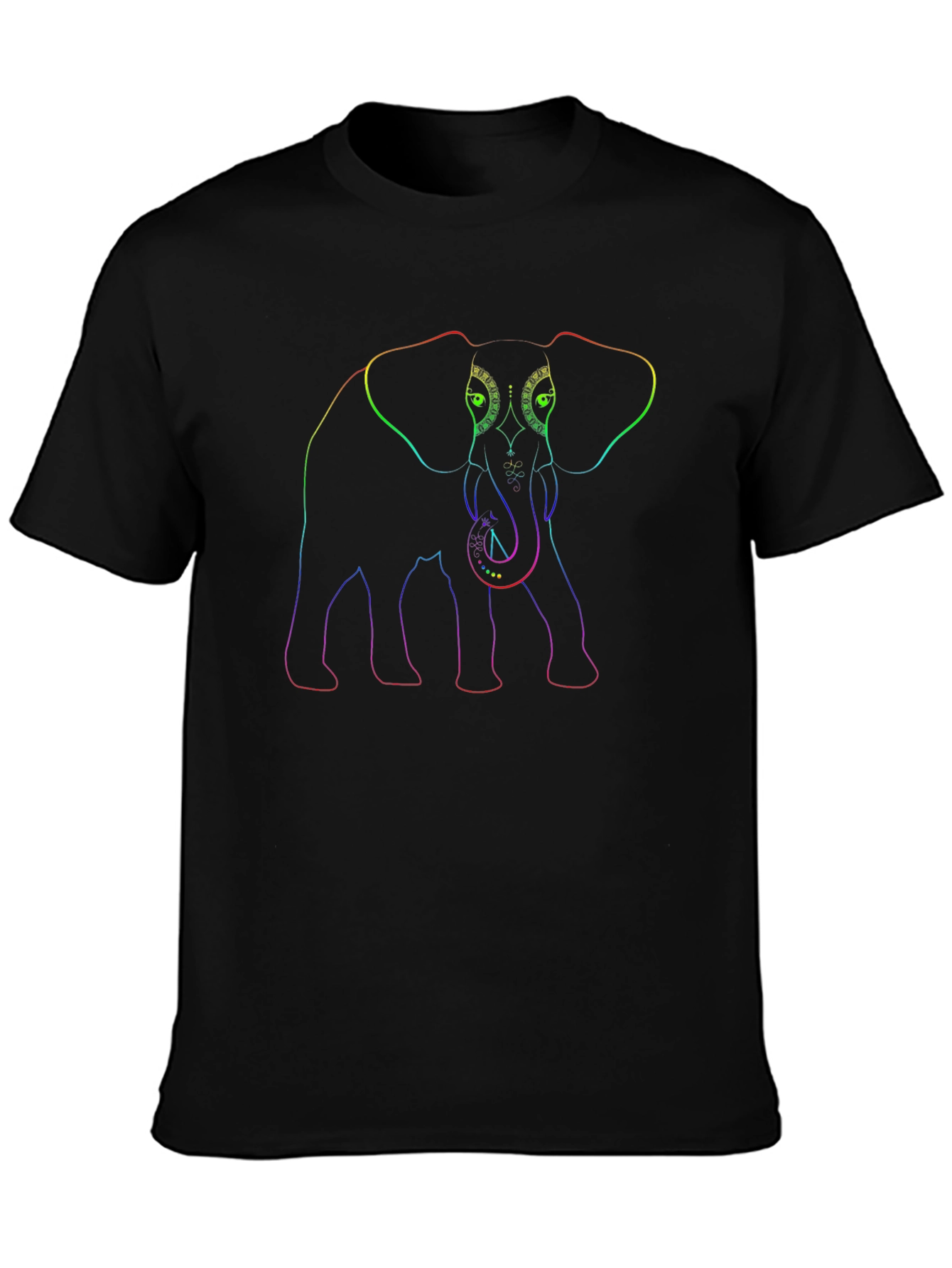 Rainbow Elephant Outline Black T-Shirt